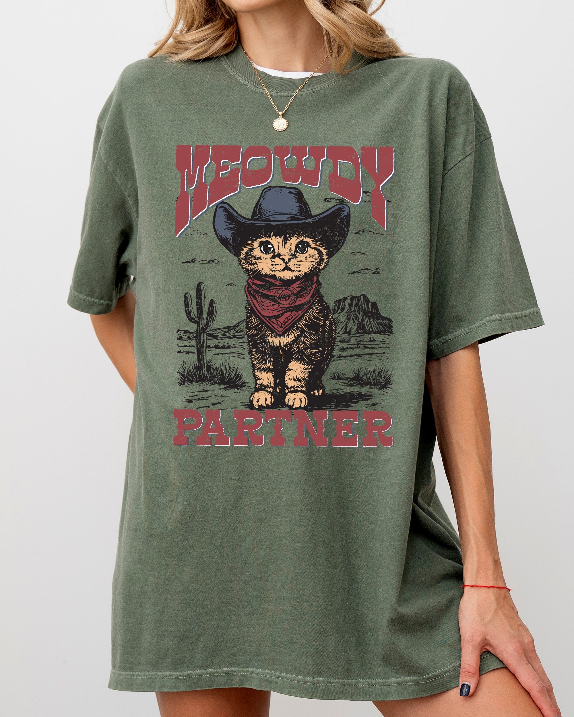 Meowdy Partner Cowboy Cat Cowgirl Howdy Yee Haw Western Country Comfort Colors Tee