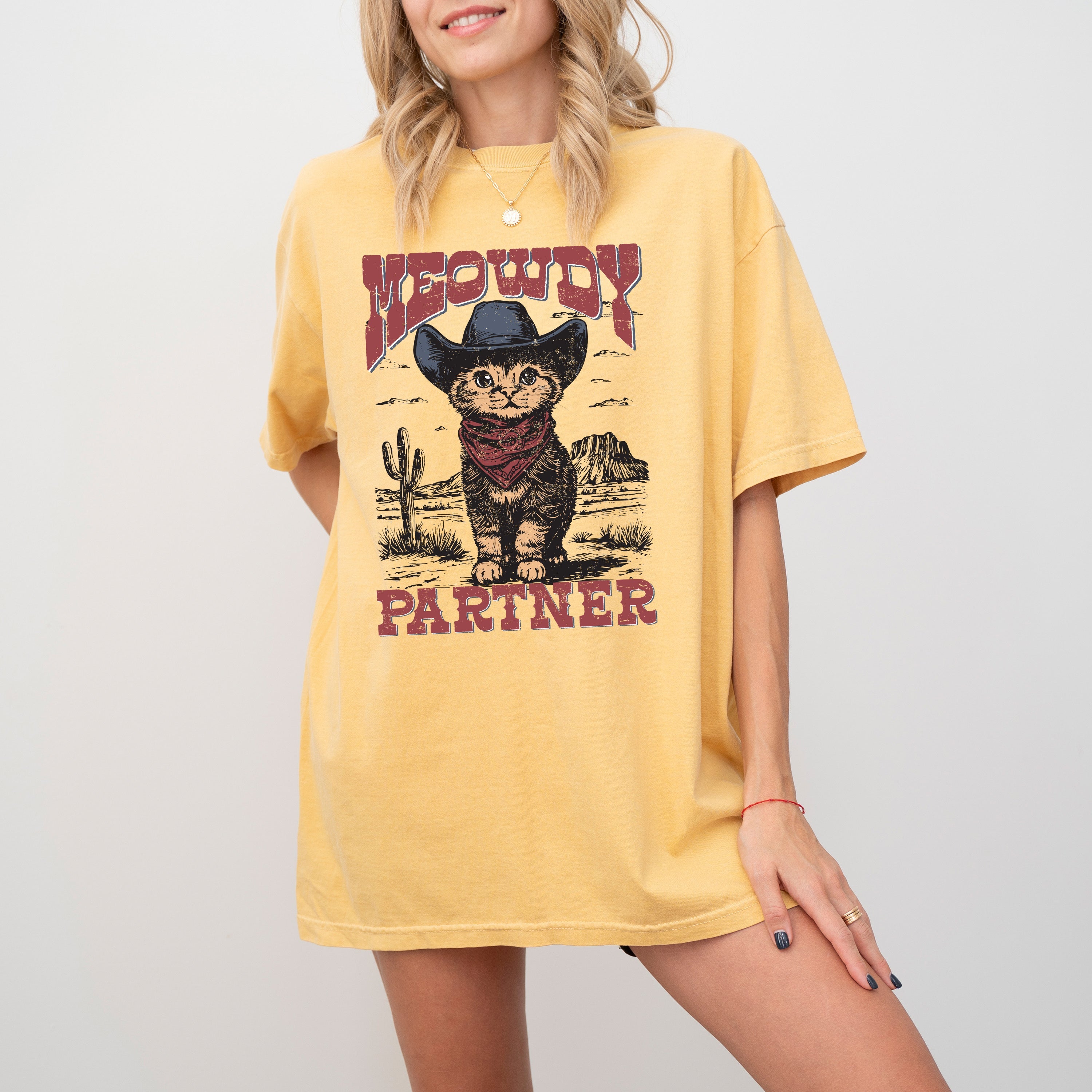 Meowdy Partner Cowboy Cat Cowgirl Howdy Yee Haw Western Country Comfort Colors Tee