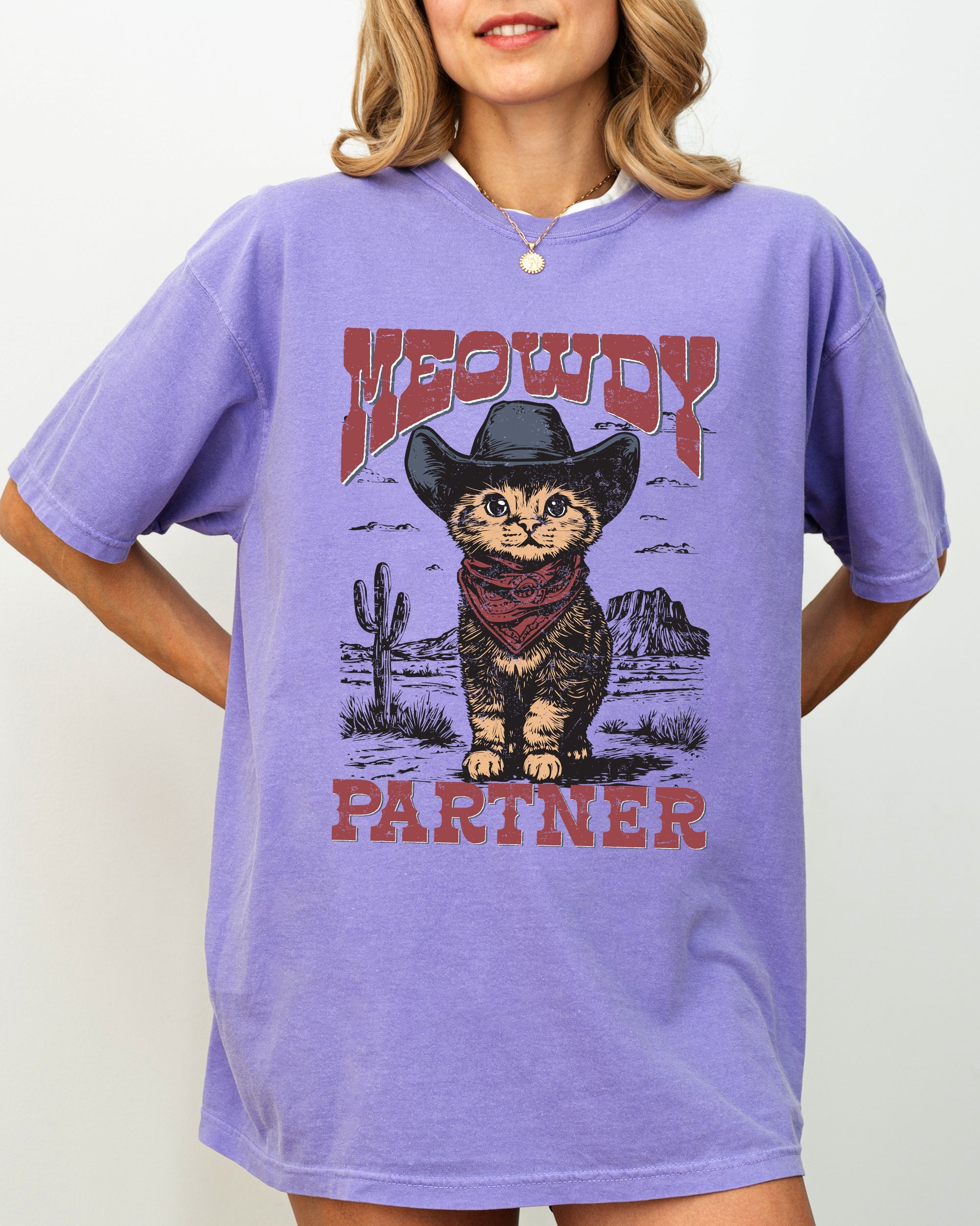Meowdy Partner Cowboy Cat Cowgirl Howdy Yee Haw Western Country Comfort Colors Tee