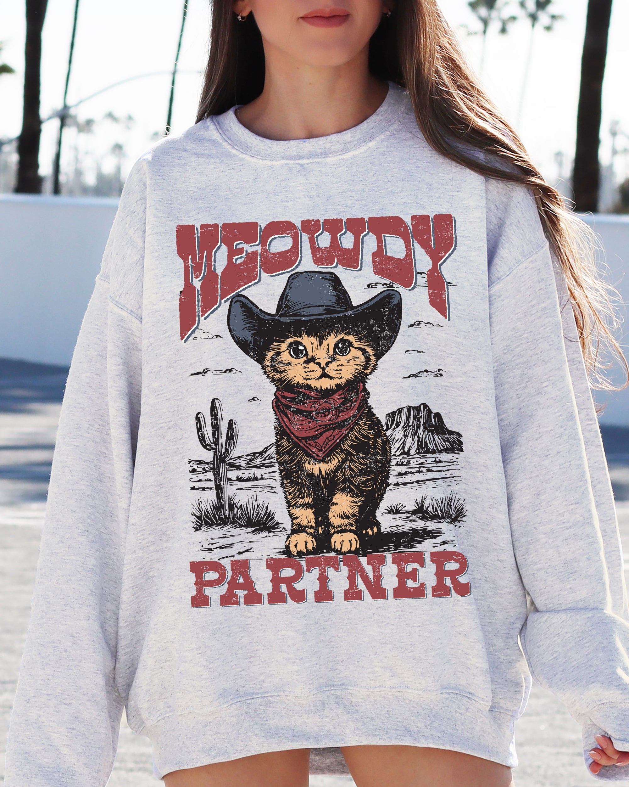 Meowdy Partner Cowboy Cat Cowgirl Howdy Yee Haw Western Country Cozy Classic Sweatshirt