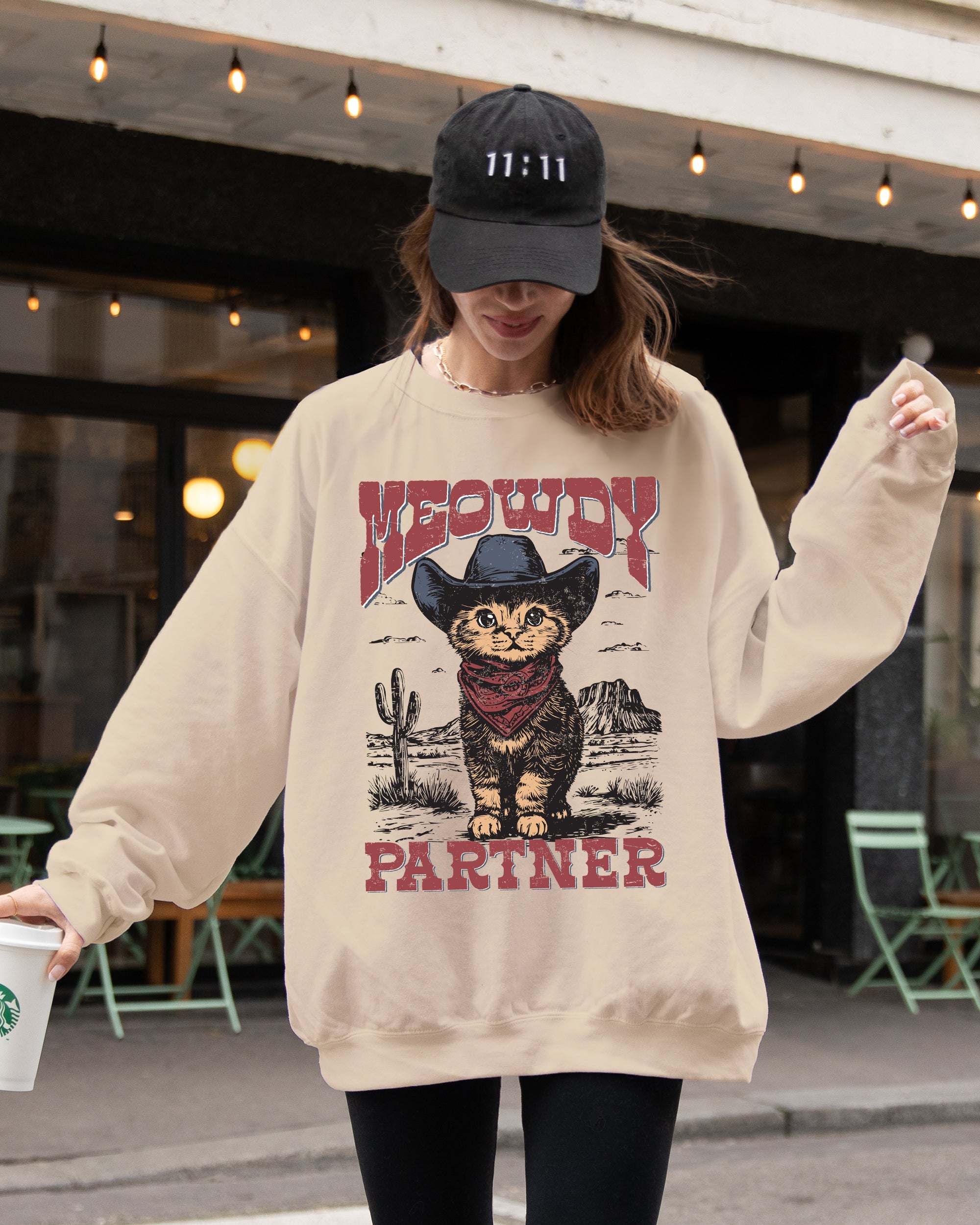 Meowdy Partner Cowboy Cat Cowgirl Howdy Yee Haw Western Country Cozy Classic Sweatshirt