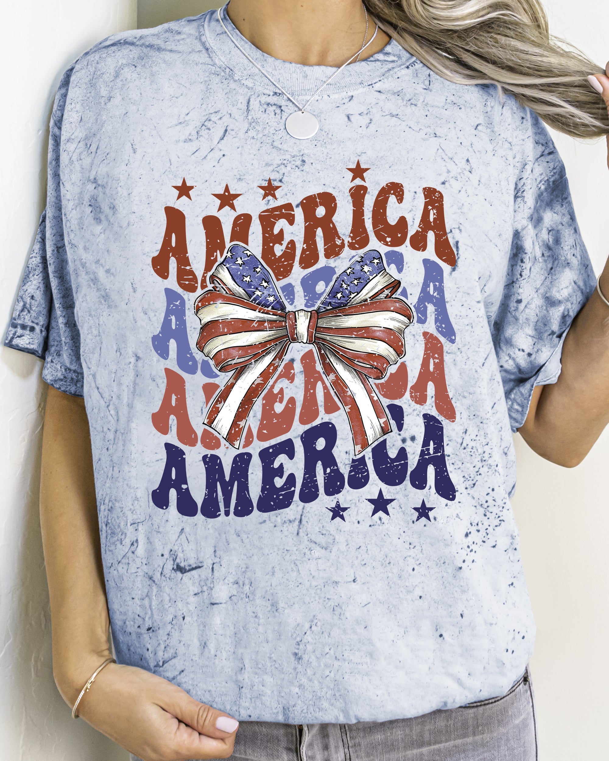 America Patriotic Bow Retro USA 4th Of July Color Blast Vintage Edition Comfort Colors Tee