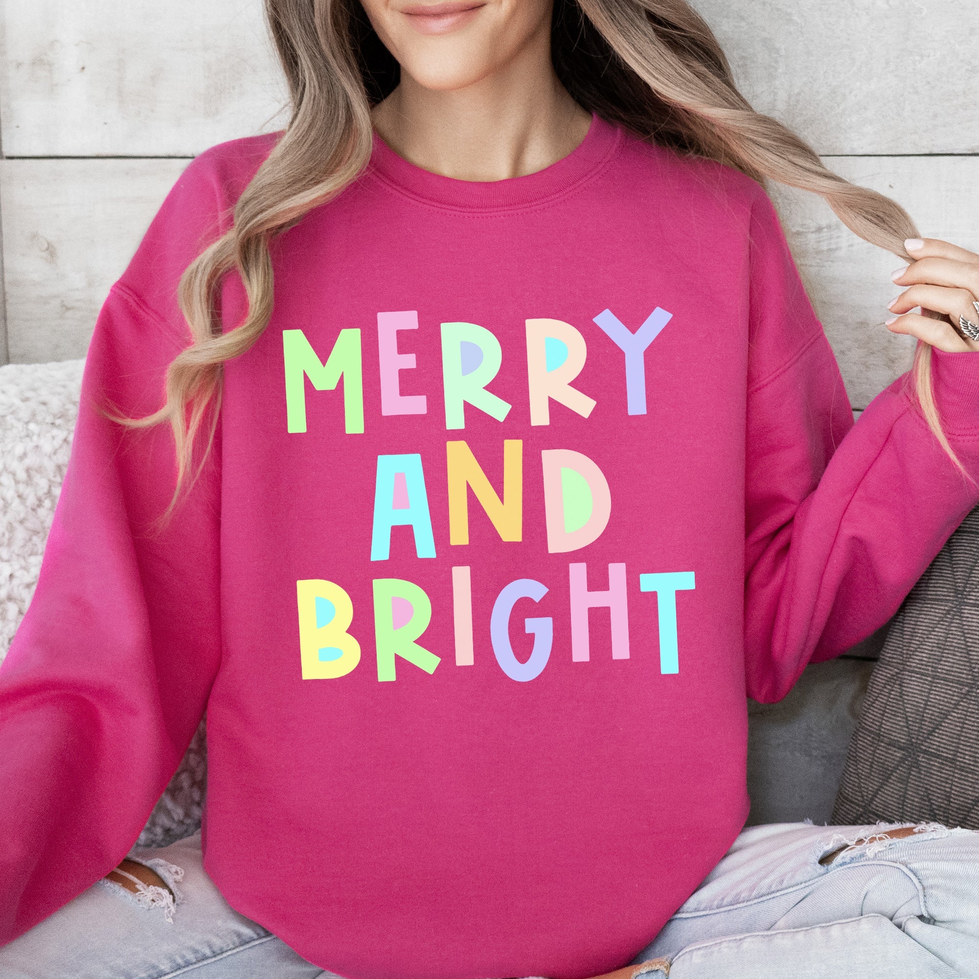 Merry And Bright Christmas Pastel Positive Sarcastic Mom Gift Mental Health Support Sweatshirt