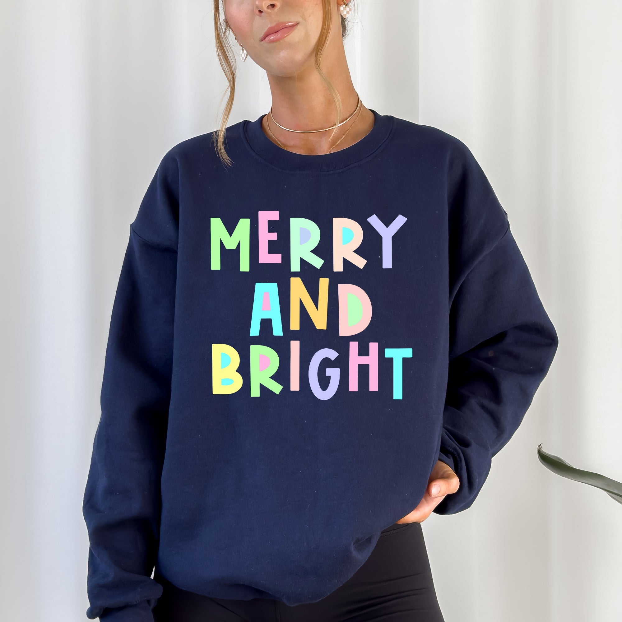Merry And Bright Christmas Pastel Positive Sarcastic Mom Gift Mental Health Support Sweatshirt