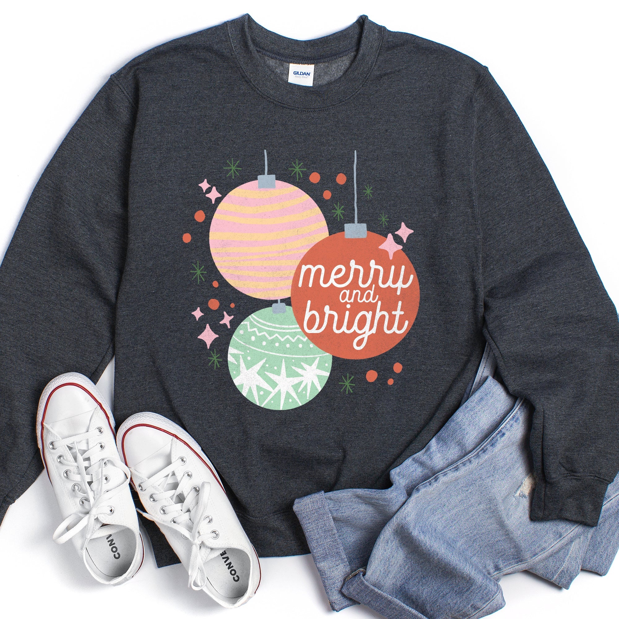 Merry And Bright Pastel Christmas Cozy Holiday Graphic Vintage Style Edition Sweatshirt