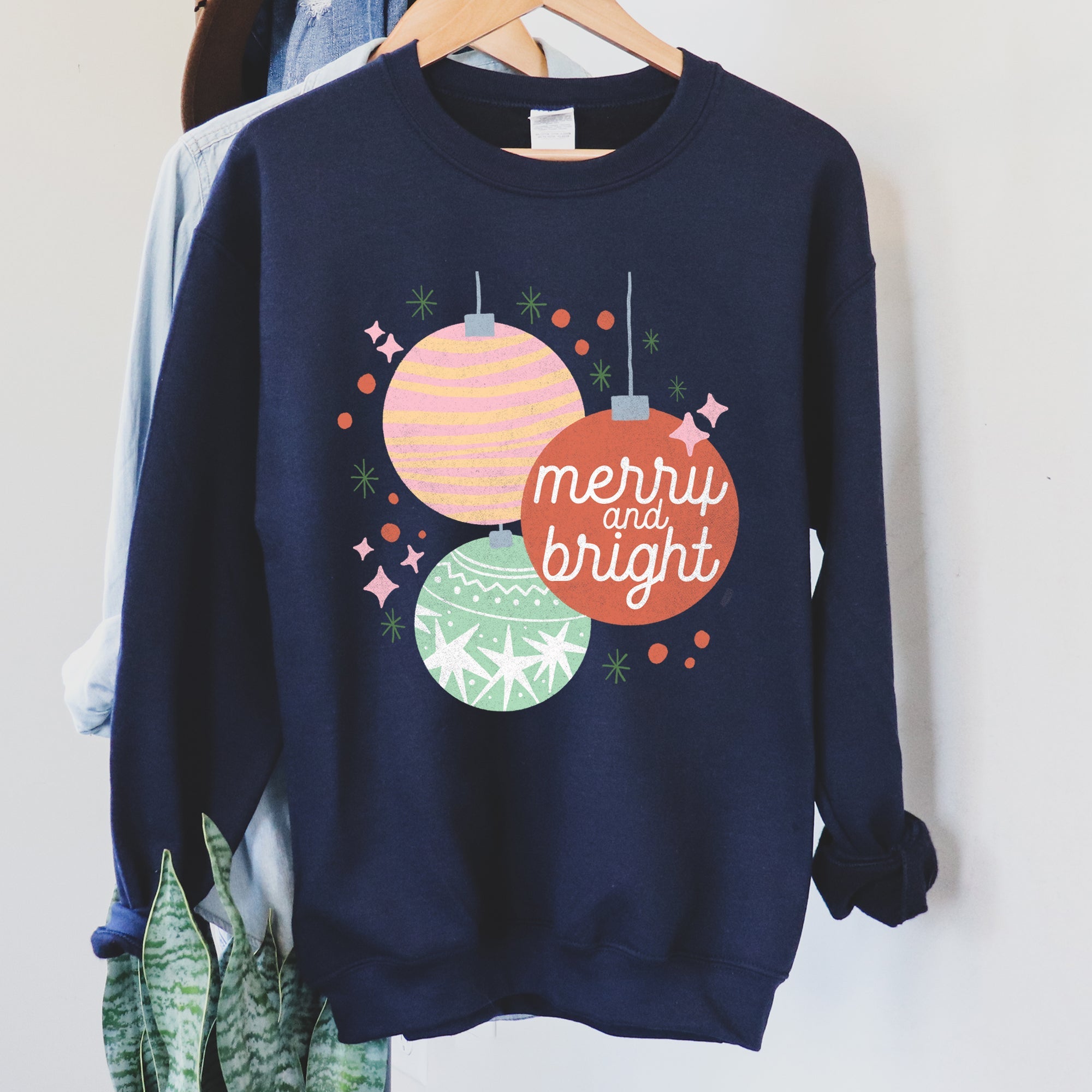 Merry And Bright Pastel Christmas Cozy Holiday Graphic Vintage Style Edition Sweatshirt