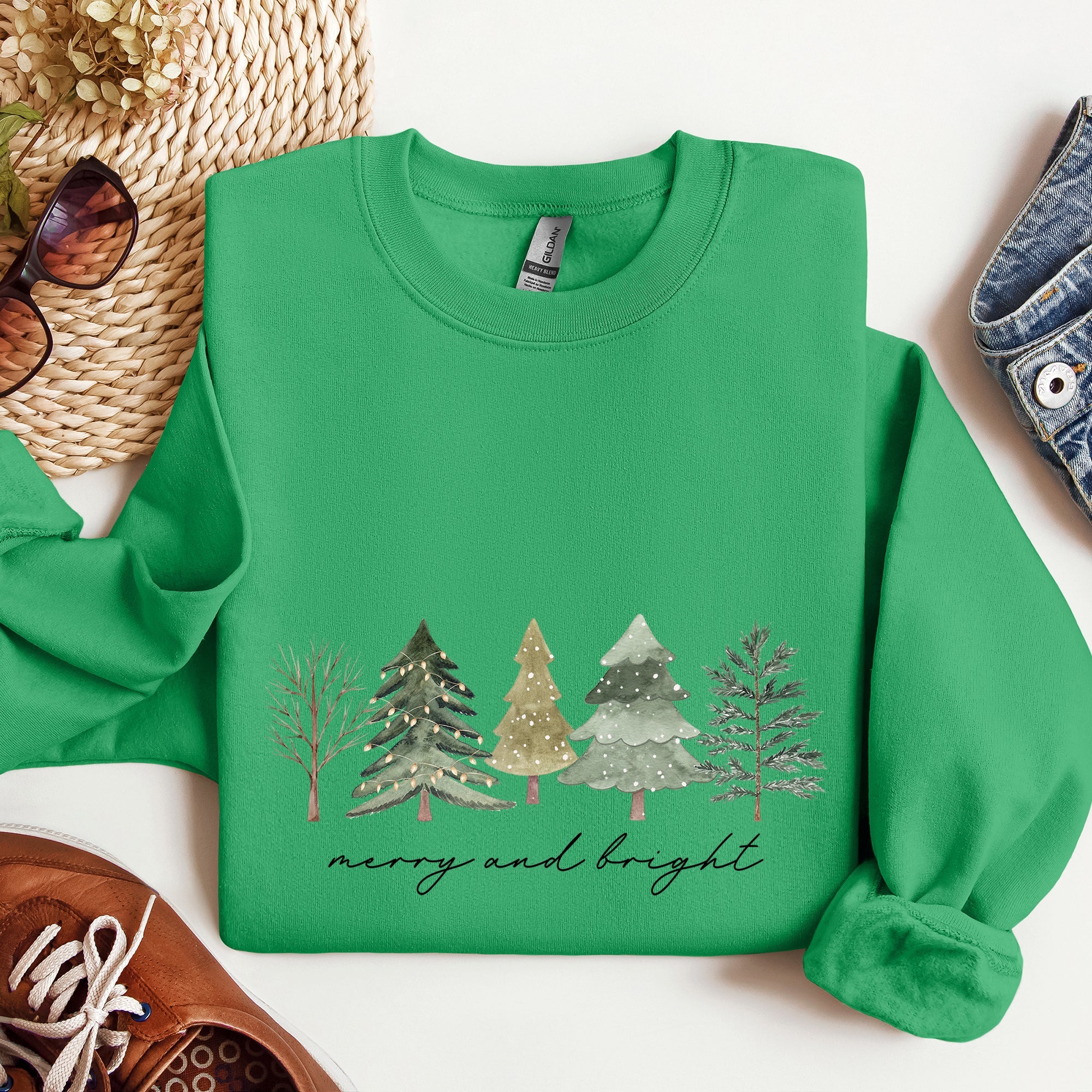 Merry And Bright Watercolor Trees Christmas Holiday Edition Cozy Winter Sweatshirt