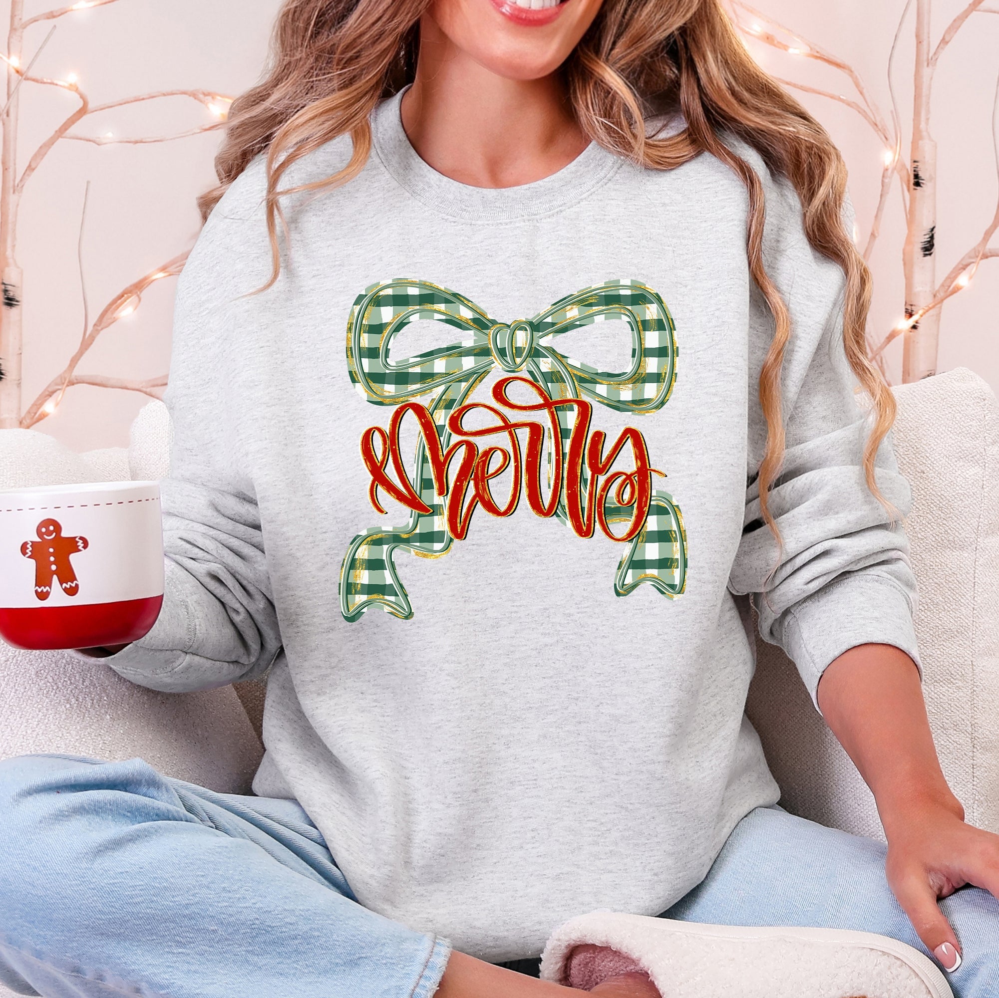 Merry Bow Christmas Ribbon Retro Santa Festive Holiday Cheer Cozy Seasonal Sweatshirt
