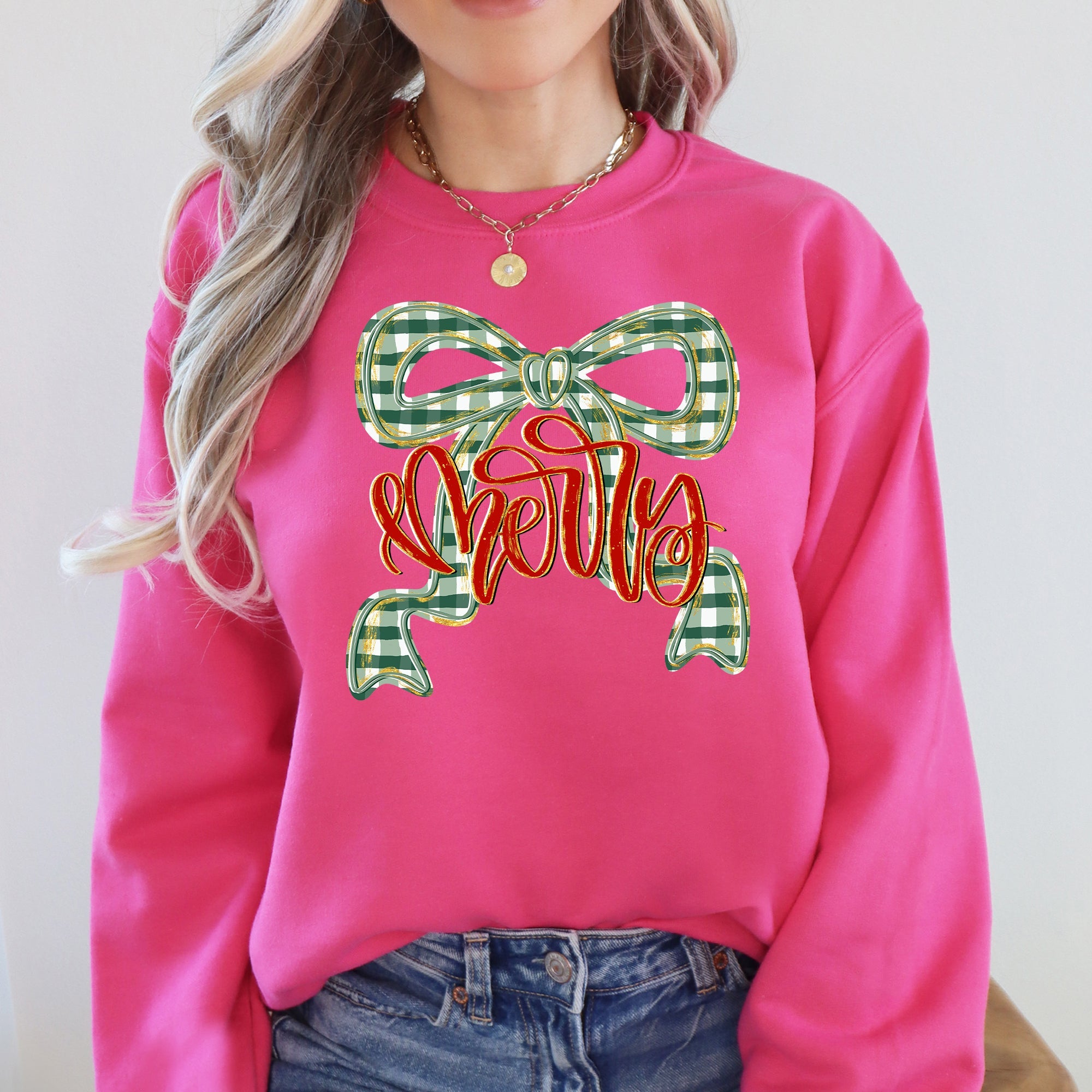 Merry Bow Christmas Ribbon Retro Santa Festive Holiday Cheer Cozy Seasonal Sweatshirt