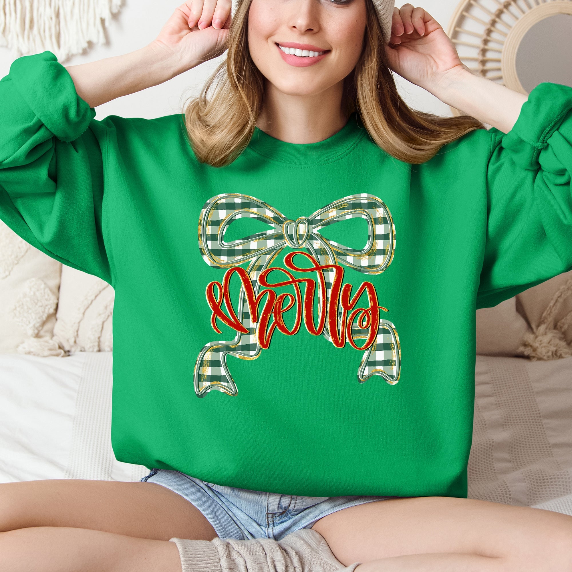 Merry Bow Christmas Ribbon Retro Santa Festive Holiday Cheer Cozy Seasonal Sweatshirt