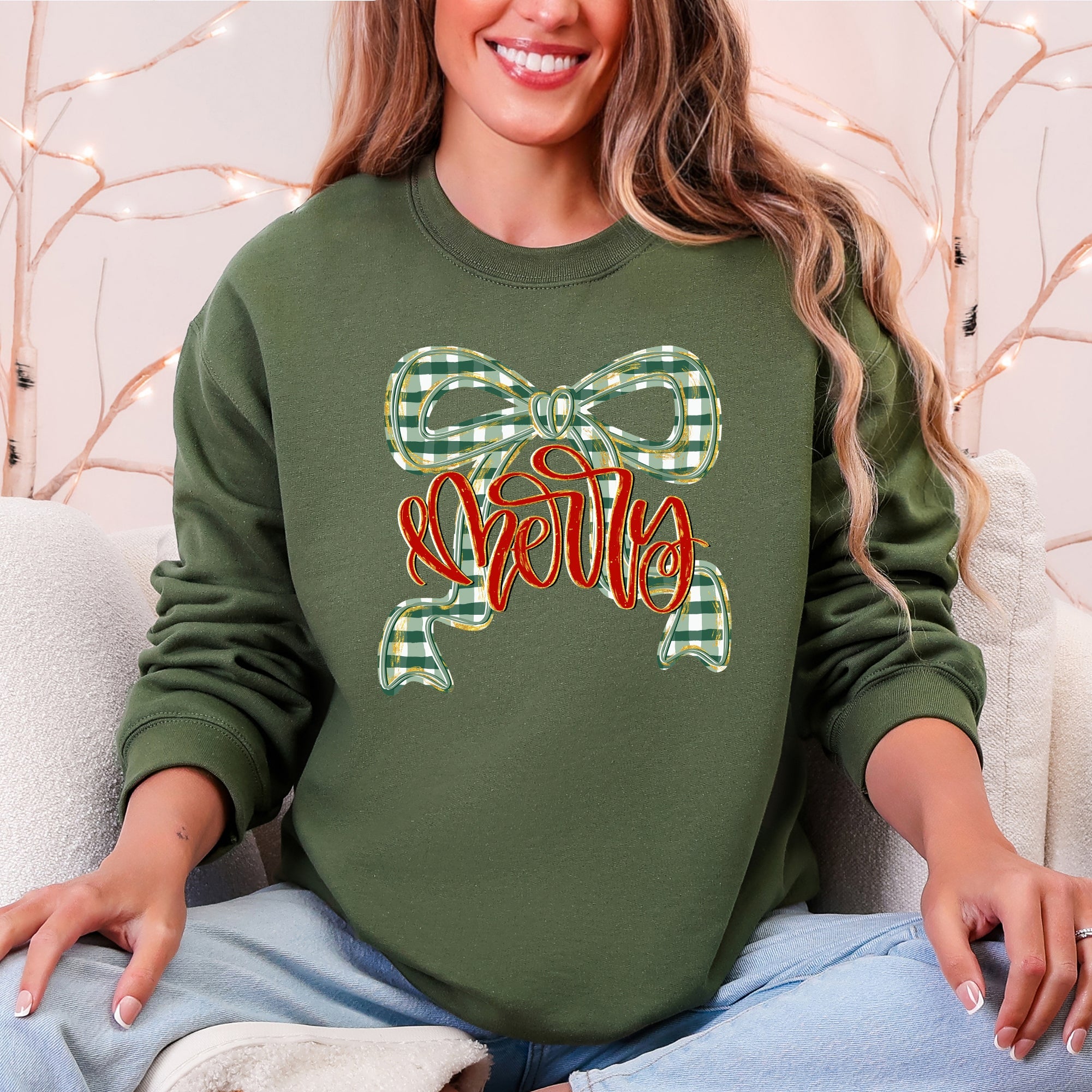 Merry Bow Christmas Ribbon Retro Santa Festive Holiday Cheer Cozy Seasonal Sweatshirt