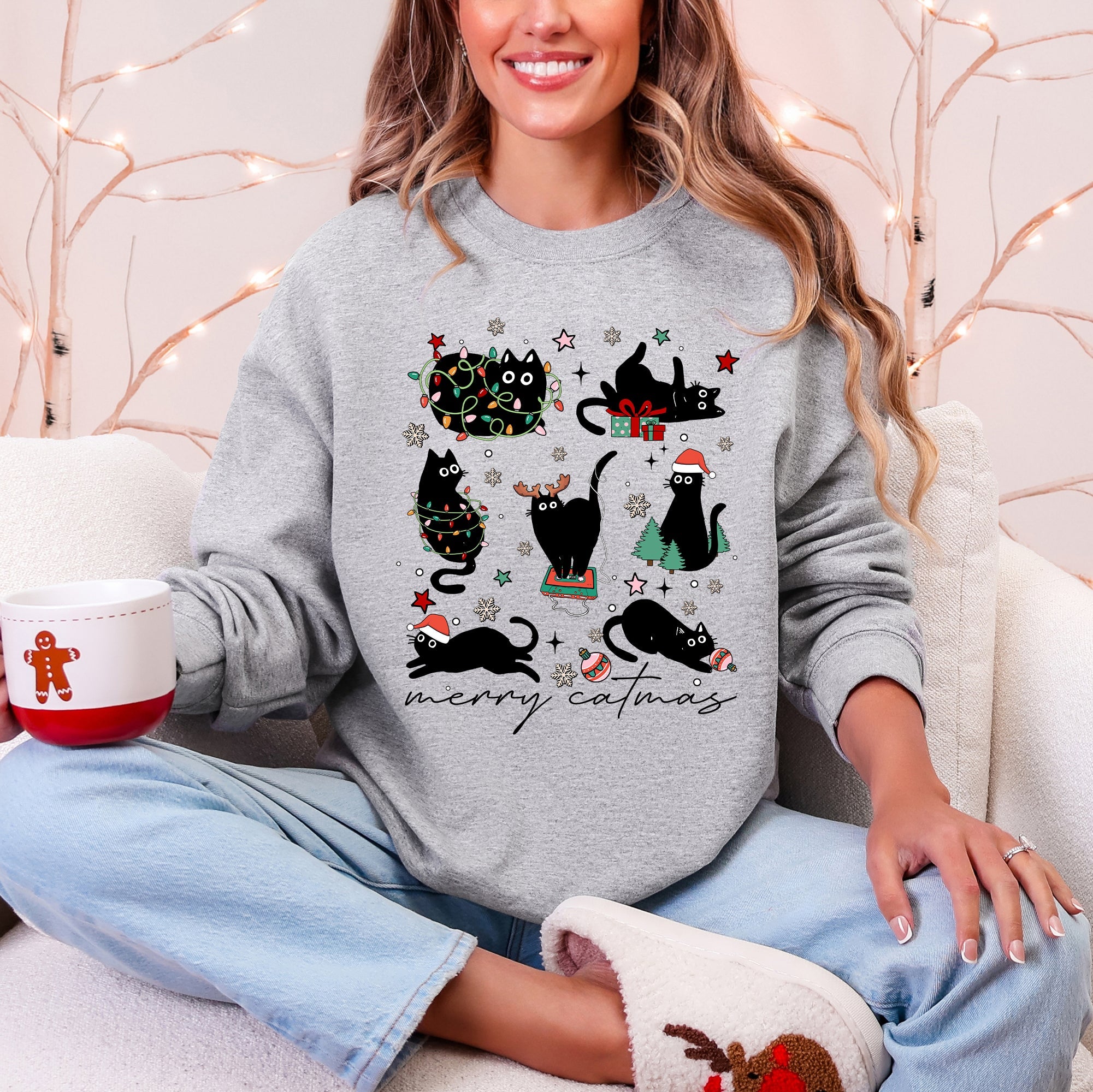 Merry Catmas Christmas Cat Lover Santa Pets Cozy Festive Holiday Cheer Sweatshirt