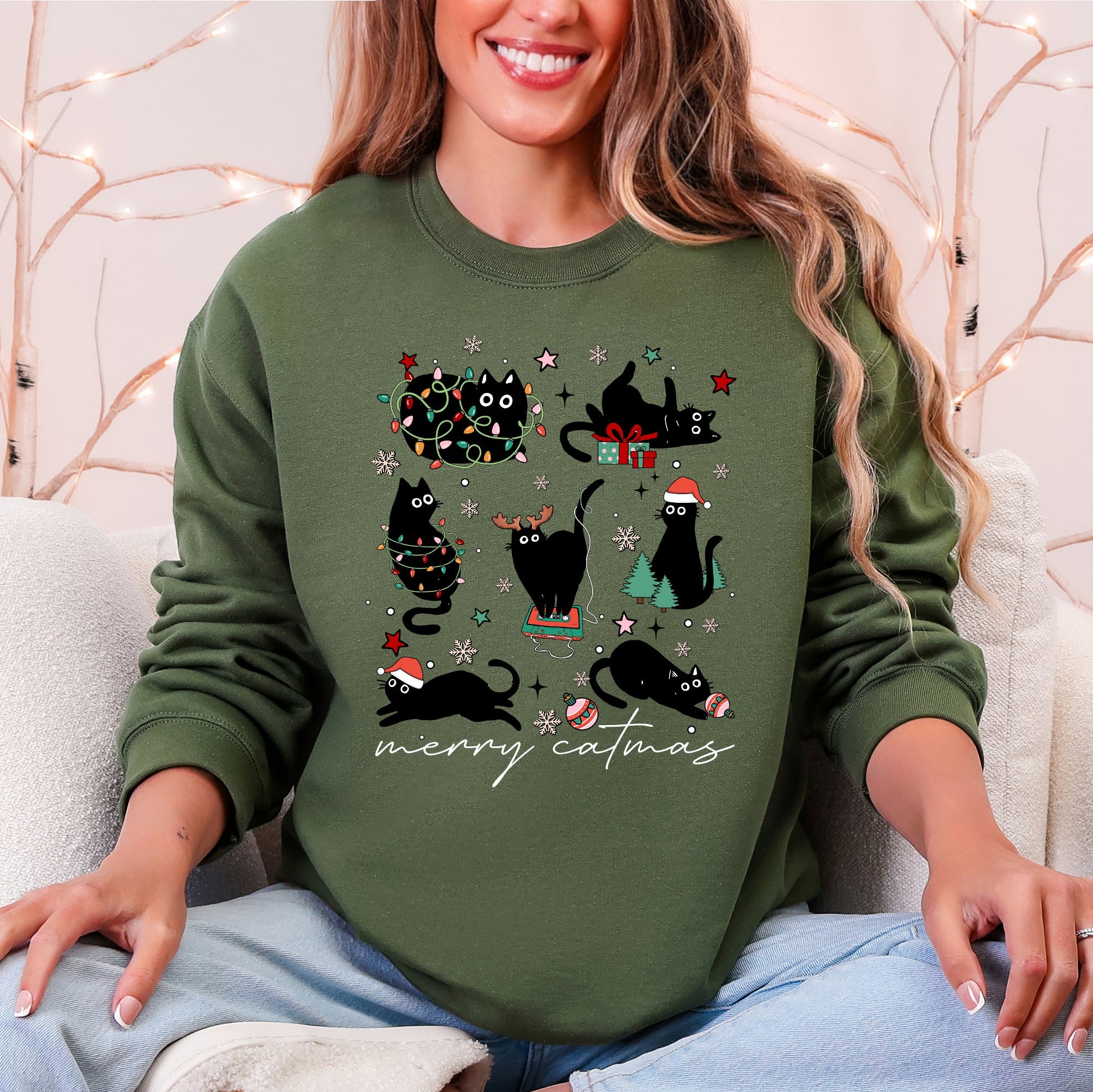 Merry Catmas Christmas Cat Lover Santa Pets Cozy Festive Holiday Cheer Sweatshirt
