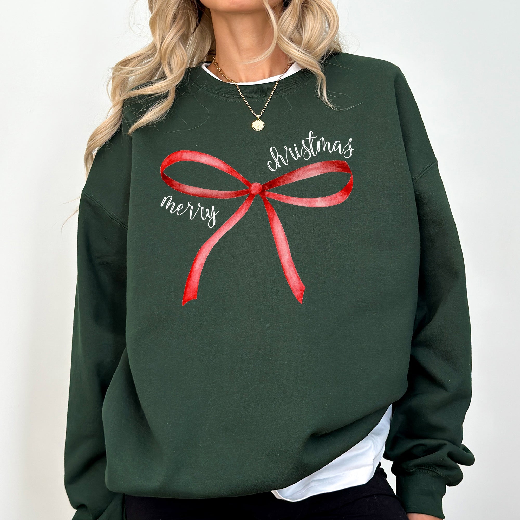 Merry Christmas Bow Coquette Cutesy Santa Classic Girly Cozy Holiday Graphic Sweatshirt
