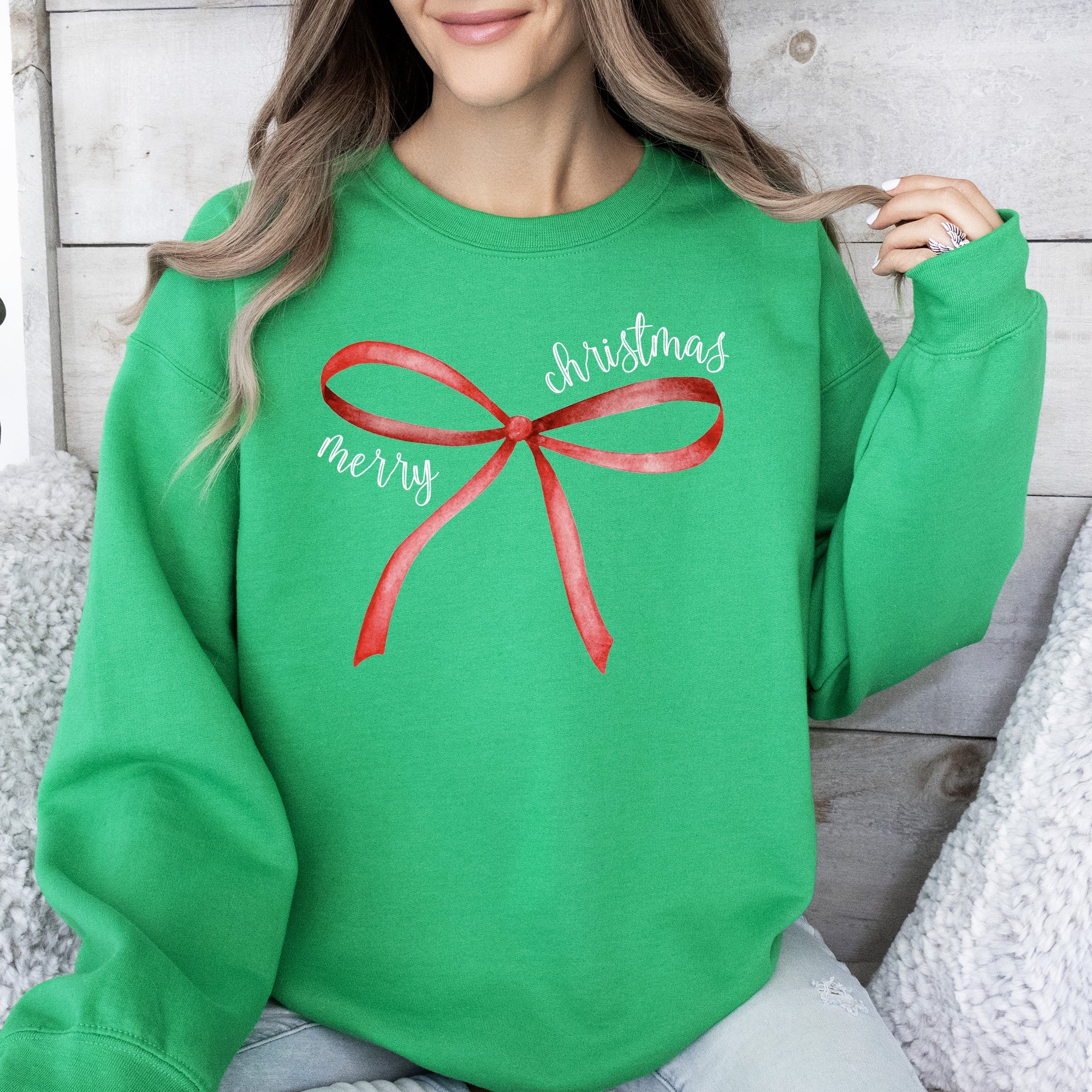 Merry Christmas Bow Coquette Cutesy Santa Classic Girly Cozy Holiday Graphic Sweatshirt