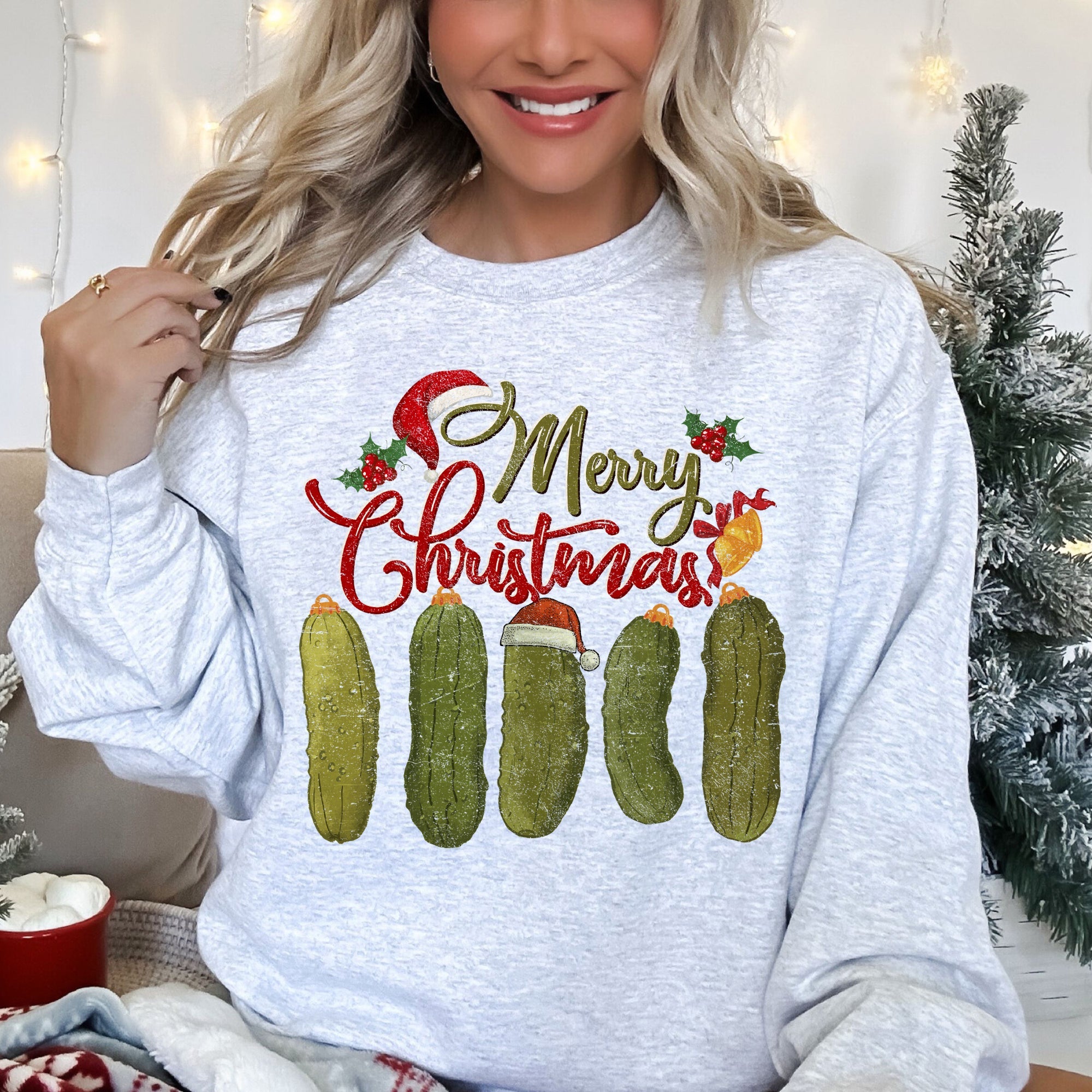 Merry Christmas Pickles Classic Retro Vintage Holiday Seasonal Cheer Festive Sweatshirt