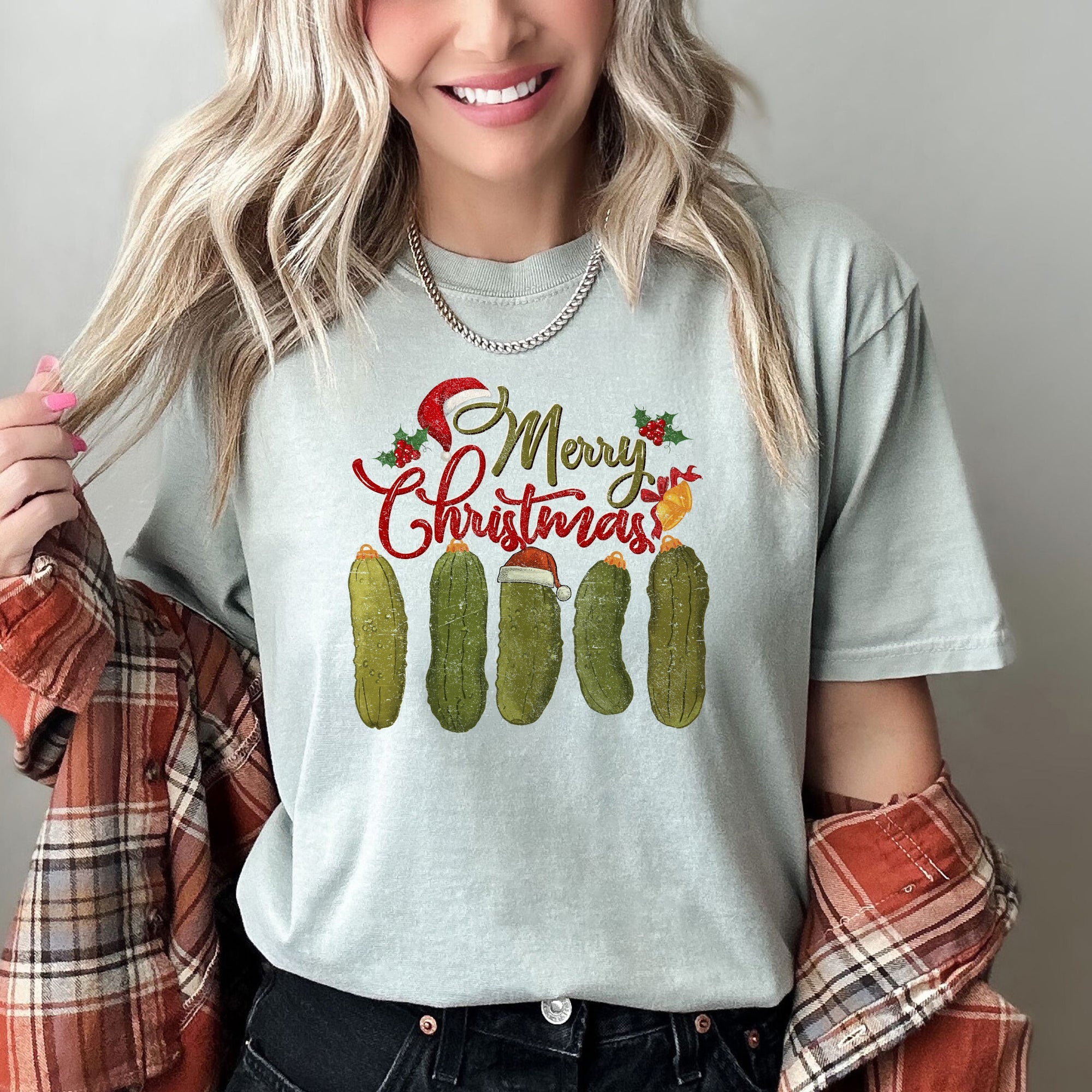 Merry Christmas Pickles Classic Retro Vintage Holiday Edition Comfort Colors Tee