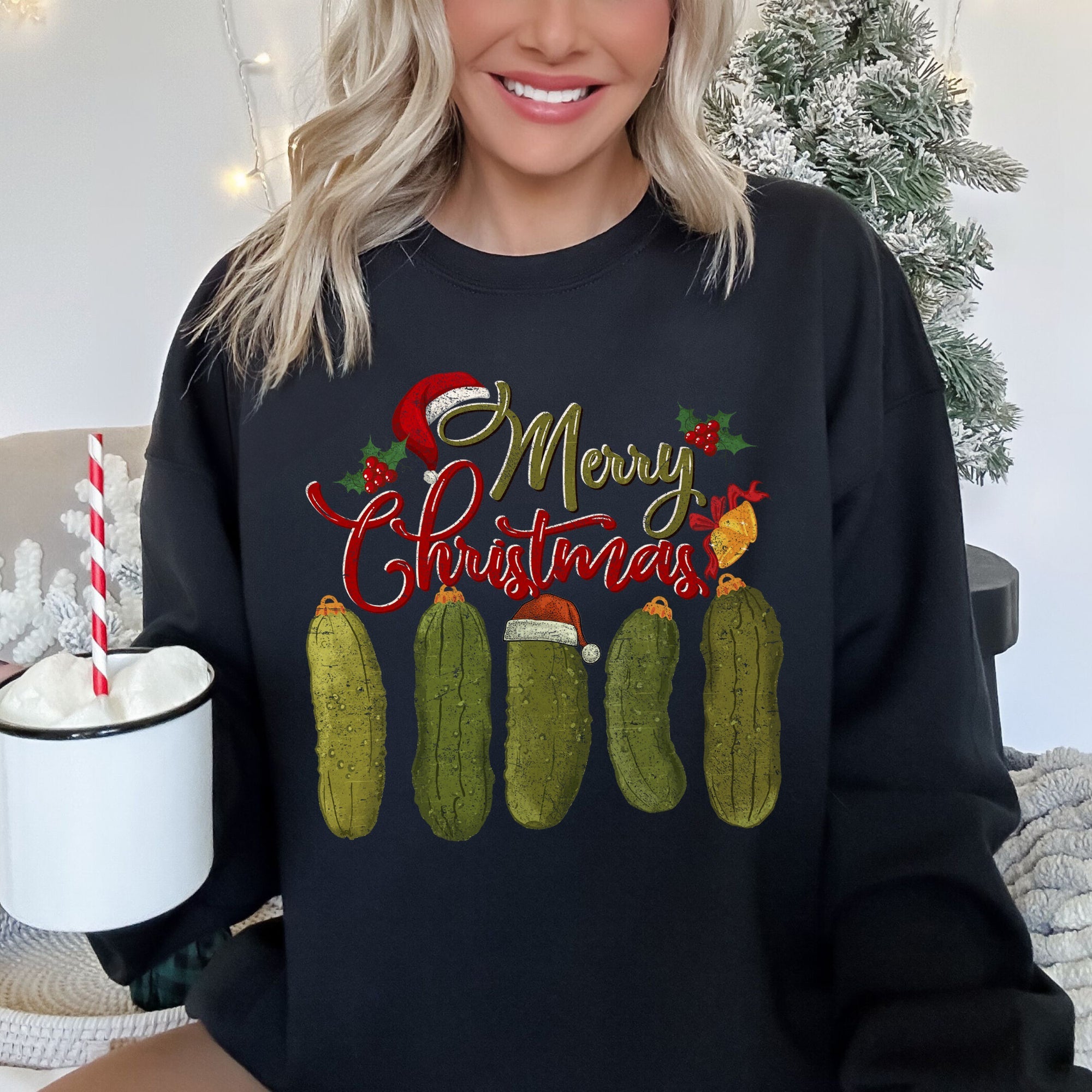 Merry Christmas Pickles Classic Retro Vintage Holiday Seasonal Cheer Festive Sweatshirt