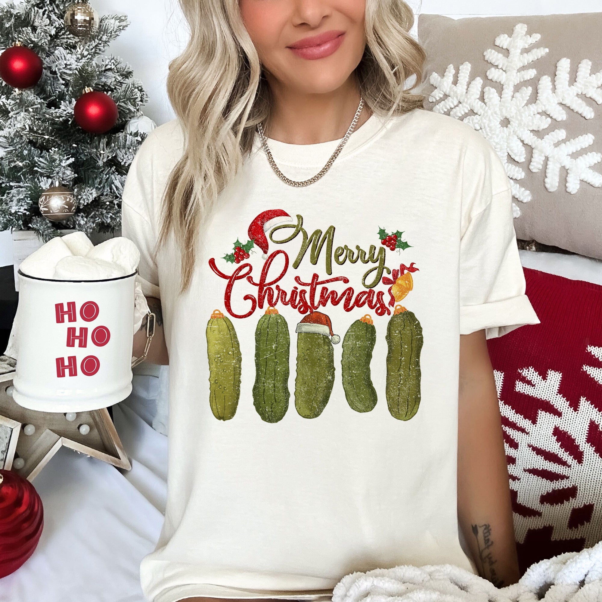 Merry Christmas Pickles Classic Retro Vintage Holiday Edition Comfort Colors Tee