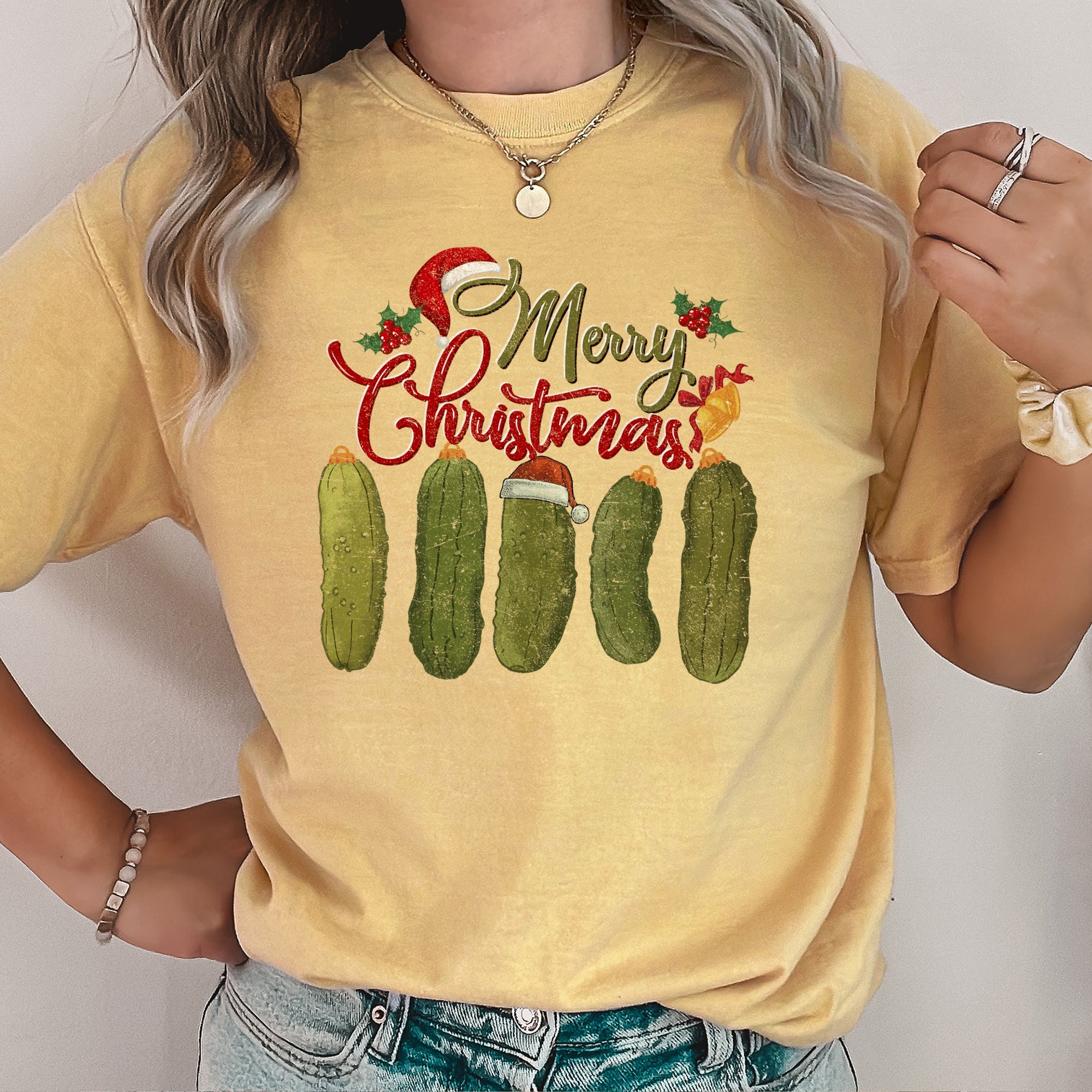 Merry Christmas Pickles Classic Retro Vintage Holiday Edition Comfort Colors Tee