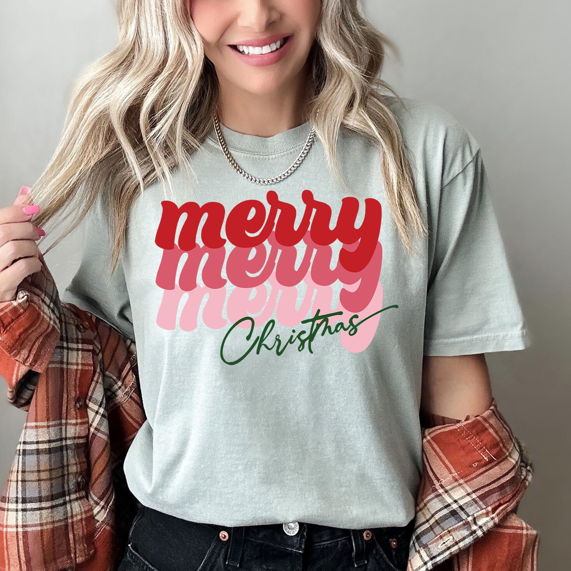 Merry Christmas Retro Text Holiday Typography Edition Vintage Comfort Colors Tee