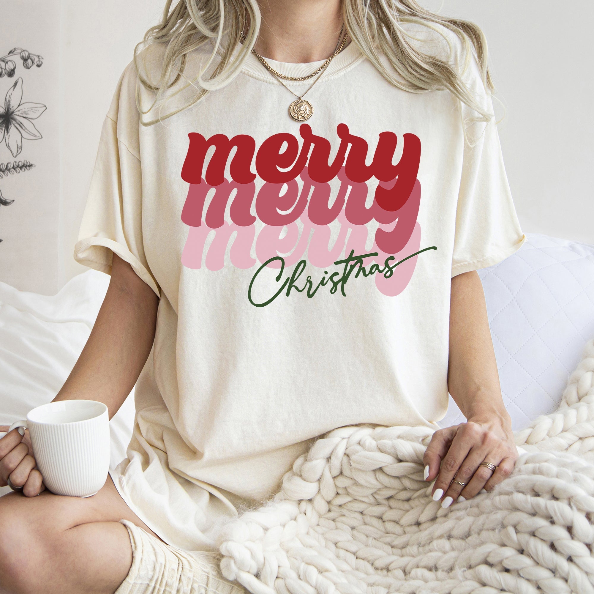Merry Christmas Retro Text Holiday Typography Edition Vintage Comfort Colors Tee