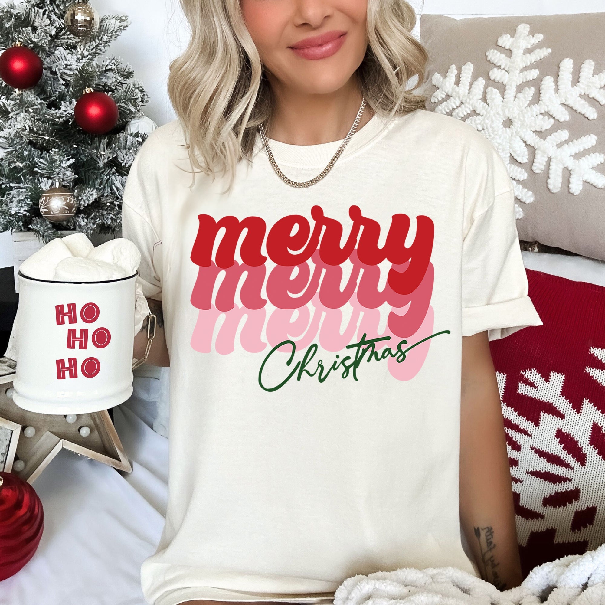 Merry Christmas Retro Text Holiday Typography Edition Vintage Comfort Colors Tee