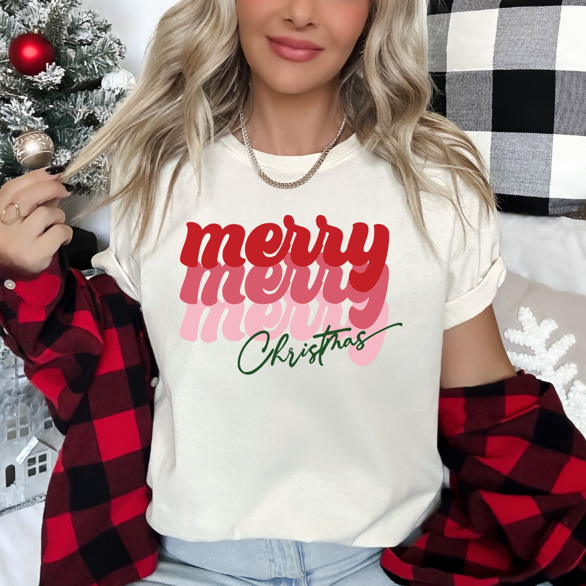 Merry Christmas Retro Text With Vintage Lettering And Bold Holiday Cheer Typography Graphic Tee