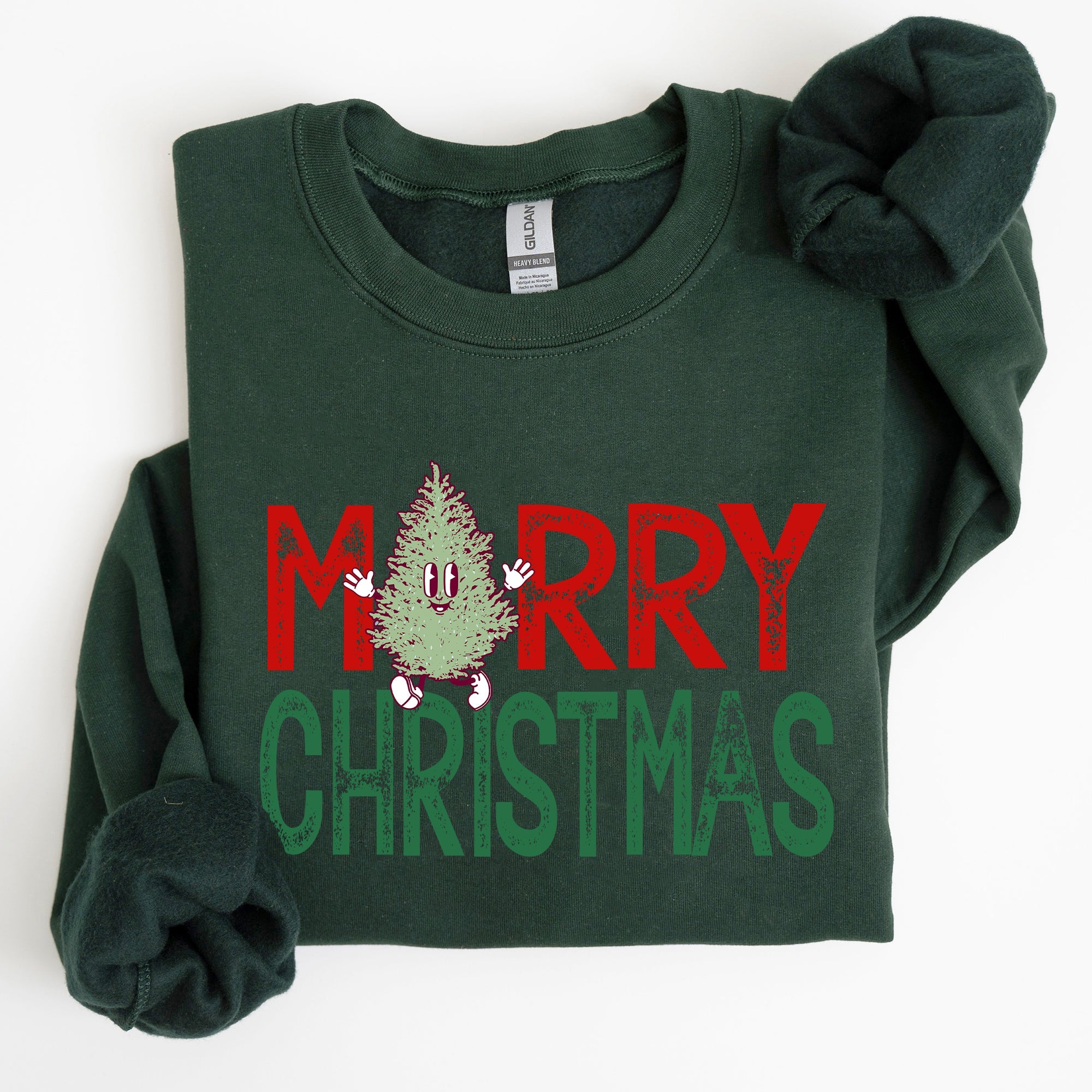 Merry Christmas Tree Vintage Retro Santa Xmas Whimsical Holiday Charm Classic Nordic Snowy Night Sweatshirt