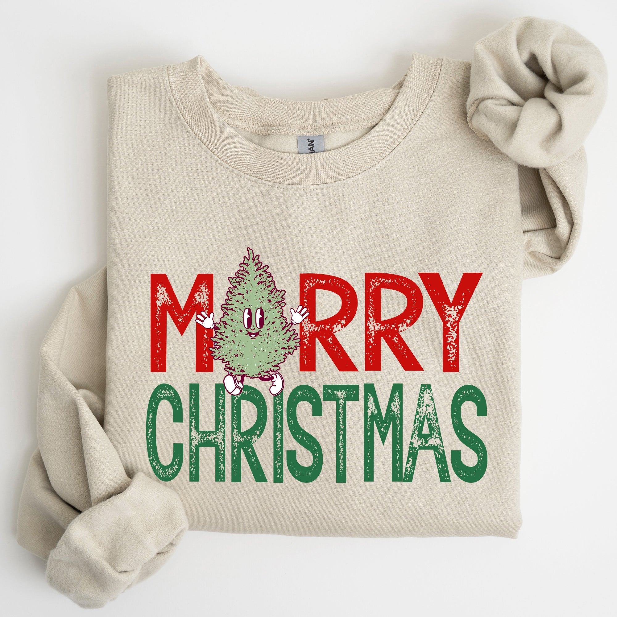 Merry Christmas Tree Vintage Retro Santa Xmas Whimsical Holiday Charm Classic Nordic Snowy Night Sweatshirt