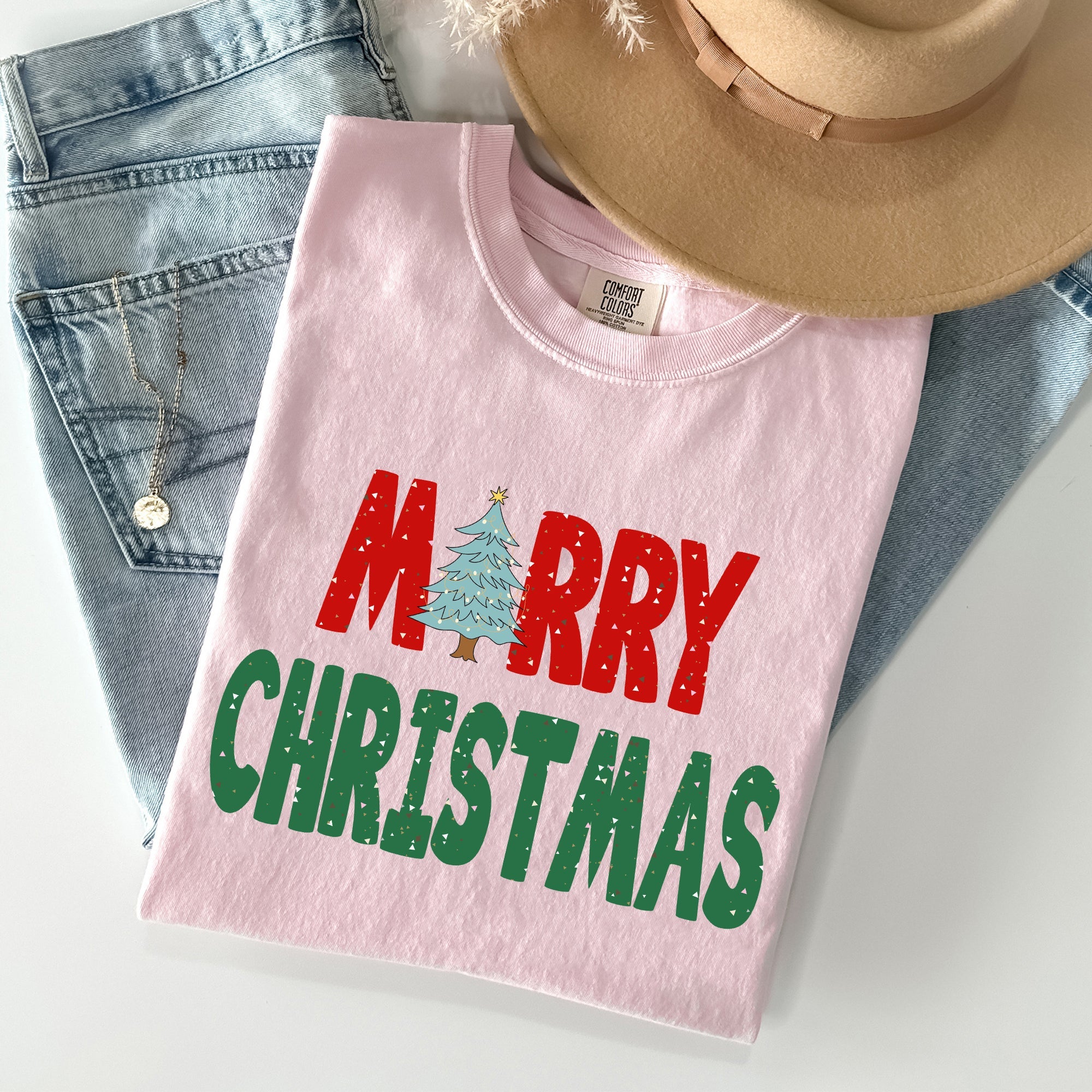 Merry Christmas Tree Vintage Retro Winter Santa Xmas Scene For Cozy Holidays Comfort Colors Tee
