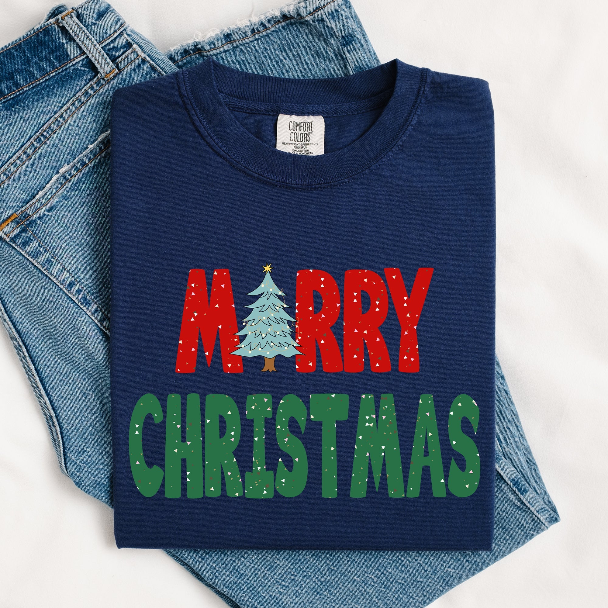 Merry Christmas Tree Vintage Retro Winter Santa Xmas Scene For Cozy Holidays Comfort Colors Tee