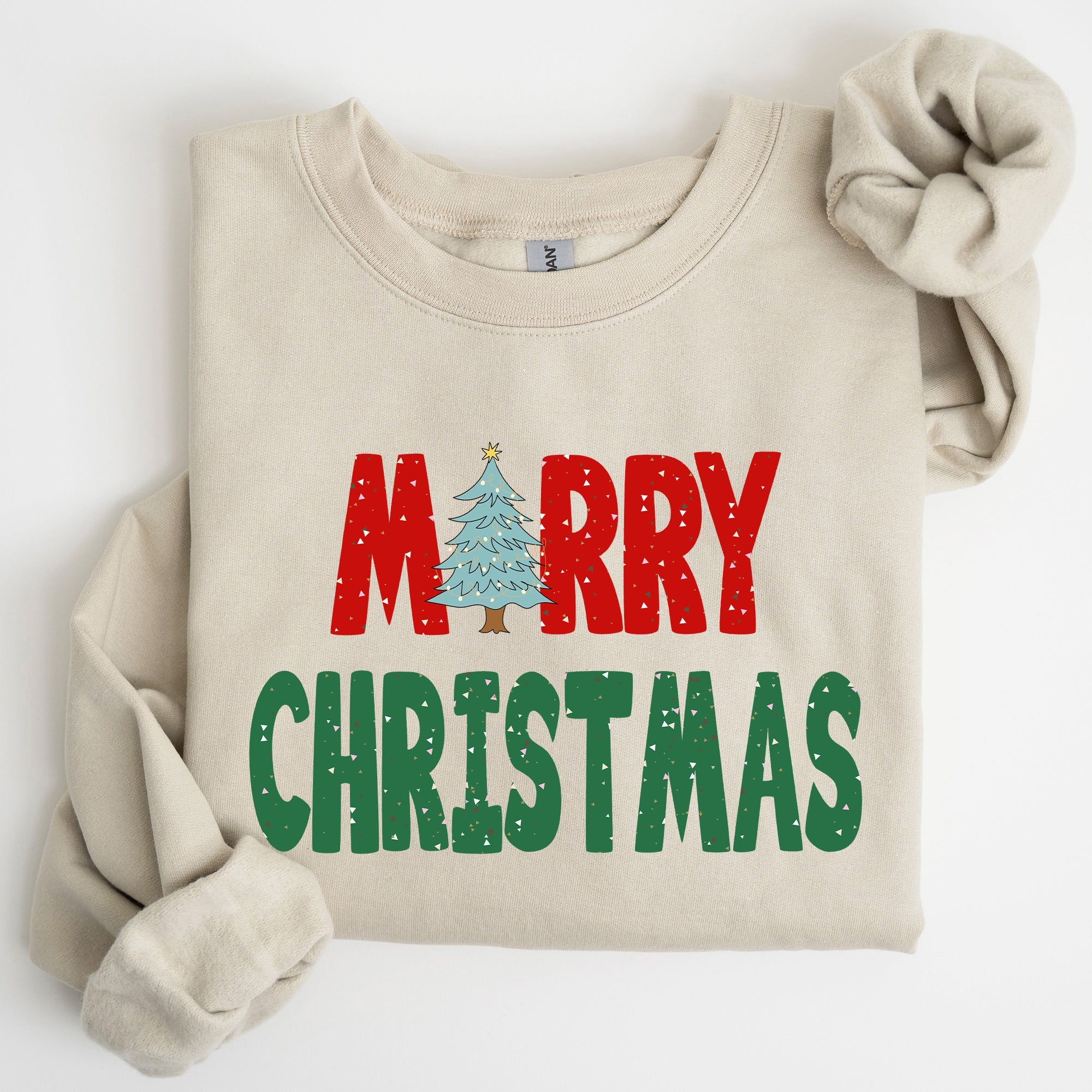 Merry Christmas Tree Vintage Retro Winter Santa Xmas Cozy Festive Holiday Cheer Family Gathering Night Sky Sweatshirt