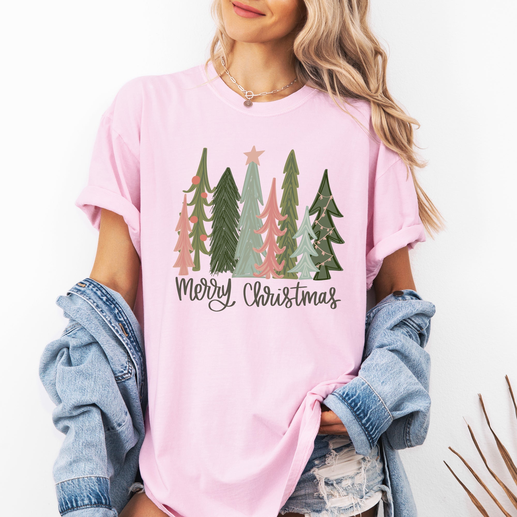 Merry Christmas Trees Festive Winter Scene With Santa And Snow Comfort Colors Tee