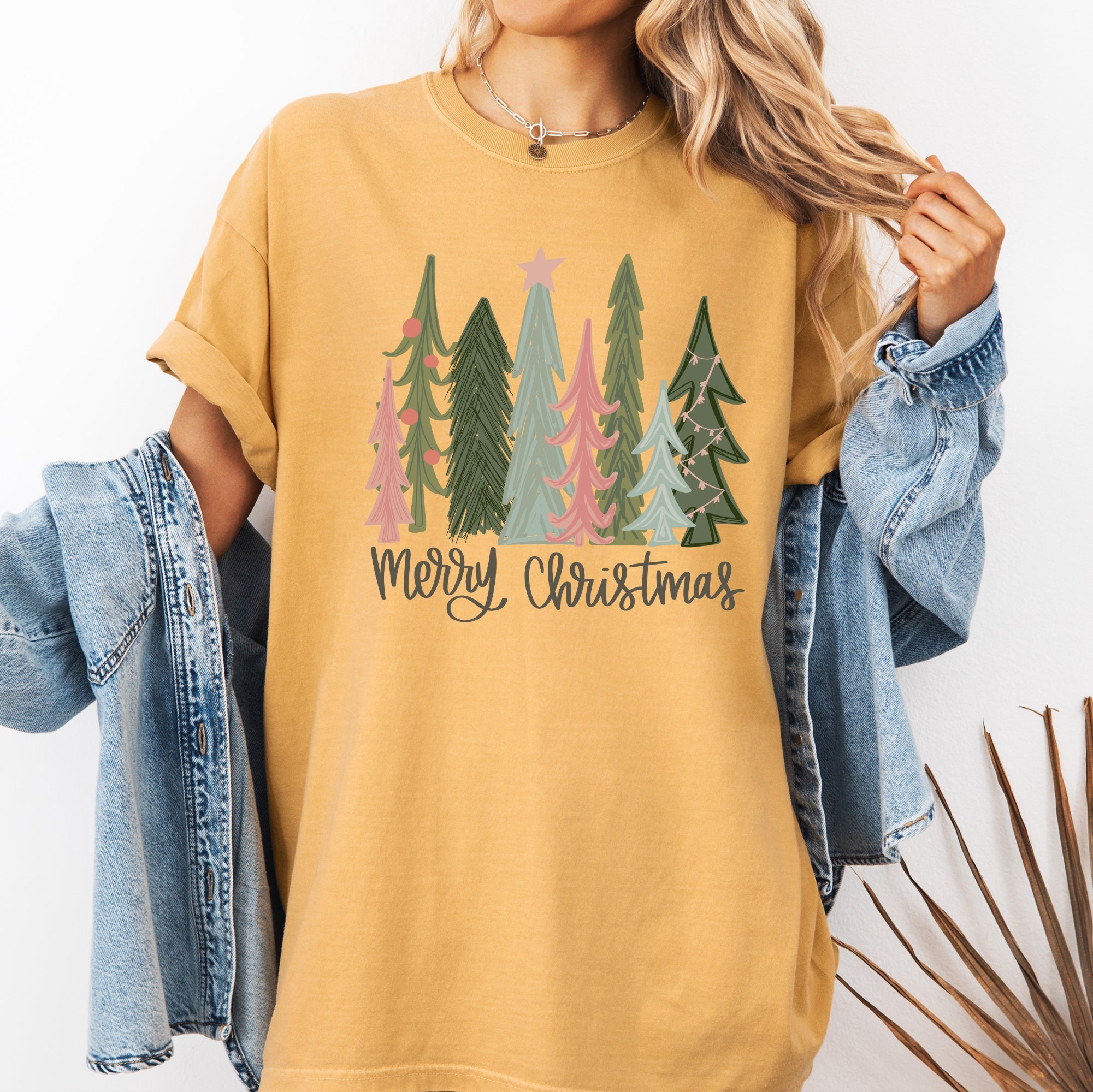 Merry Christmas Trees Festive Winter Scene With Santa And Snow Comfort Colors Tee