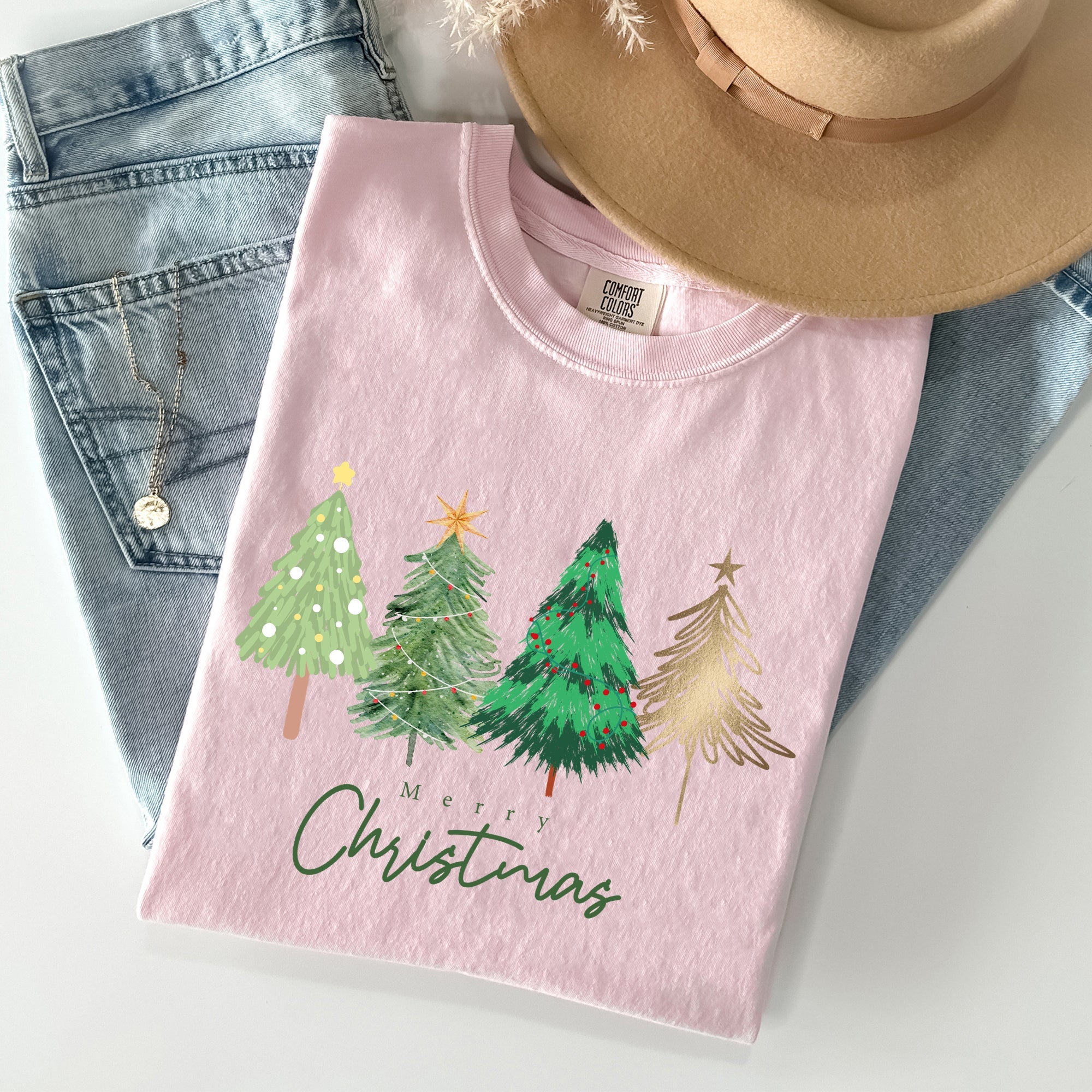 Merry Christmas Trees Vintage Minimalist Classic Winter Santa Xmas Comfort Colors Tee