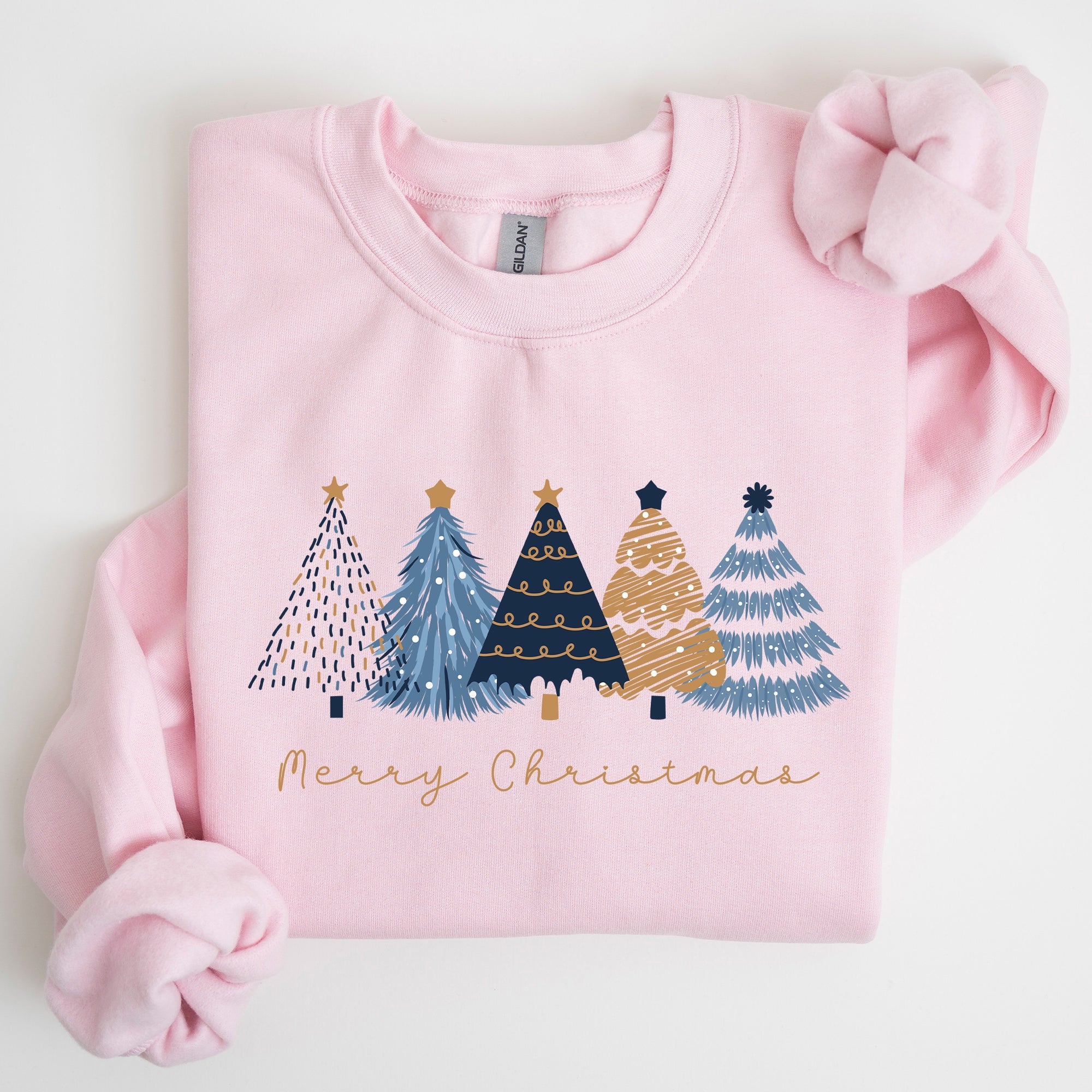 Merry Christmas Trees Winter Gold Foil Snow Santa Xmas Festive Holiday Decor Artwork Sweatshirt