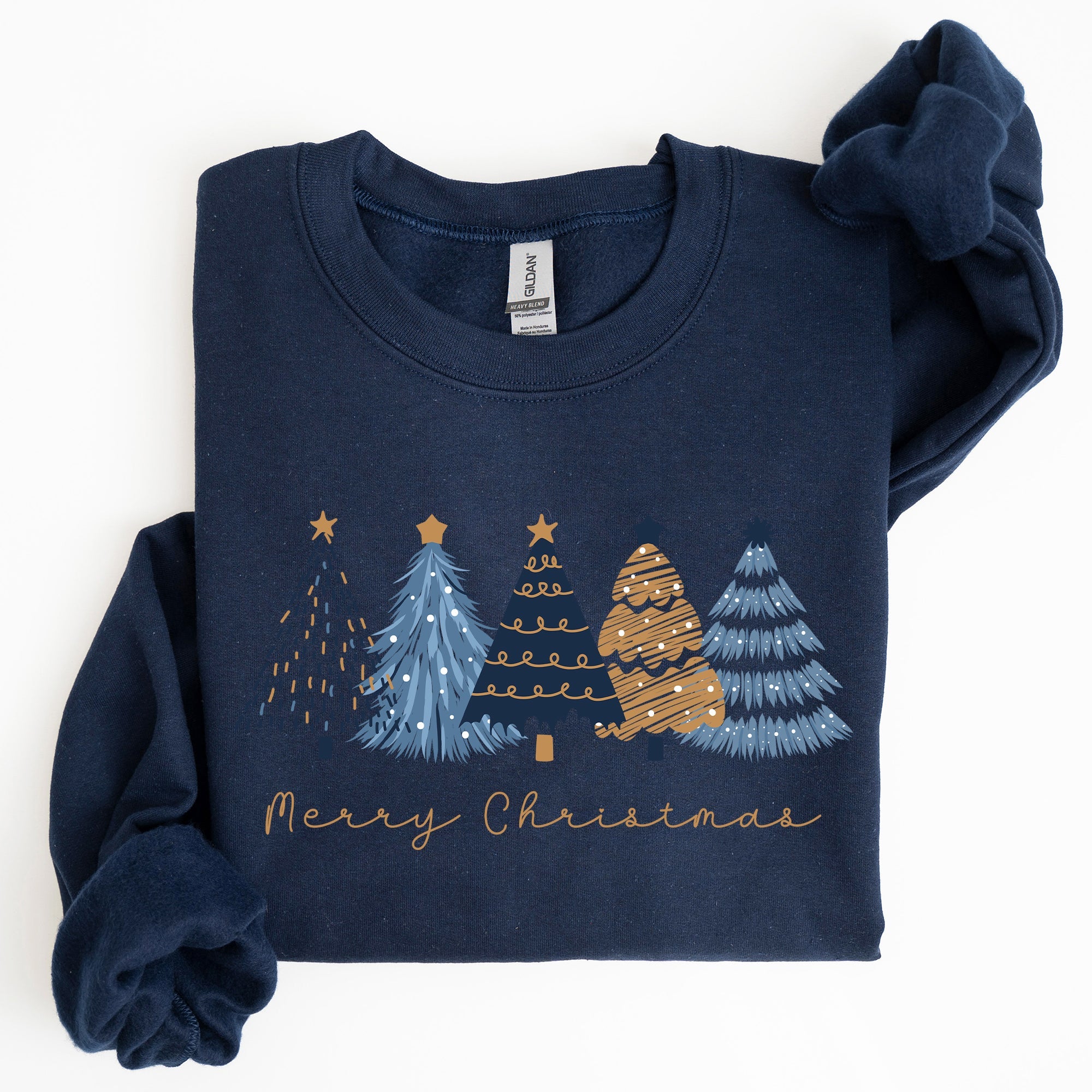 Merry Christmas Trees Winter Gold Foil Snow Santa Xmas Festive Holiday Decor Artwork Sweatshirt
