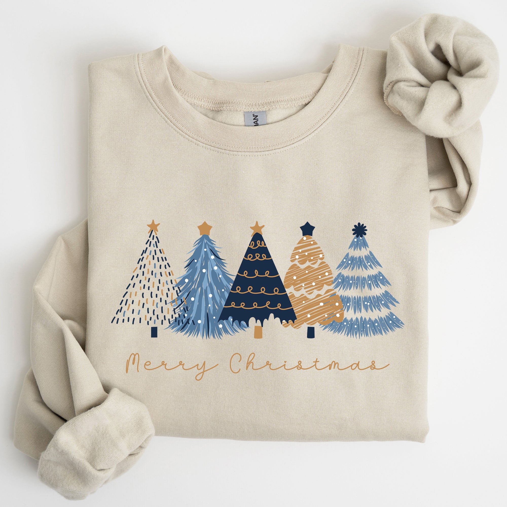 Merry Christmas Trees Winter Gold Foil Snow Santa Xmas Festive Holiday Decor Artwork Sweatshirt