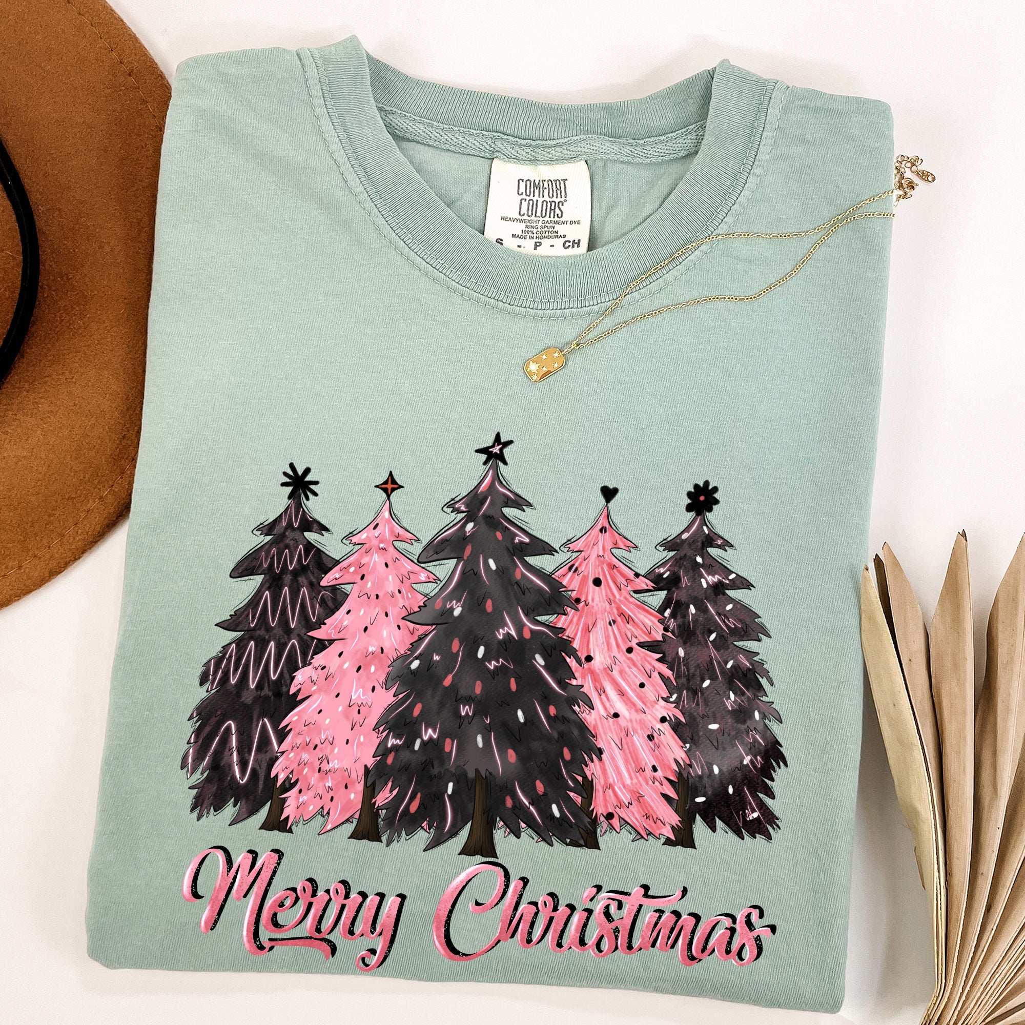 Merry Christmas Trees Winter Snow Santa Xmas Holiday Scene And Festive Decor Collection Comfort Colors Tee