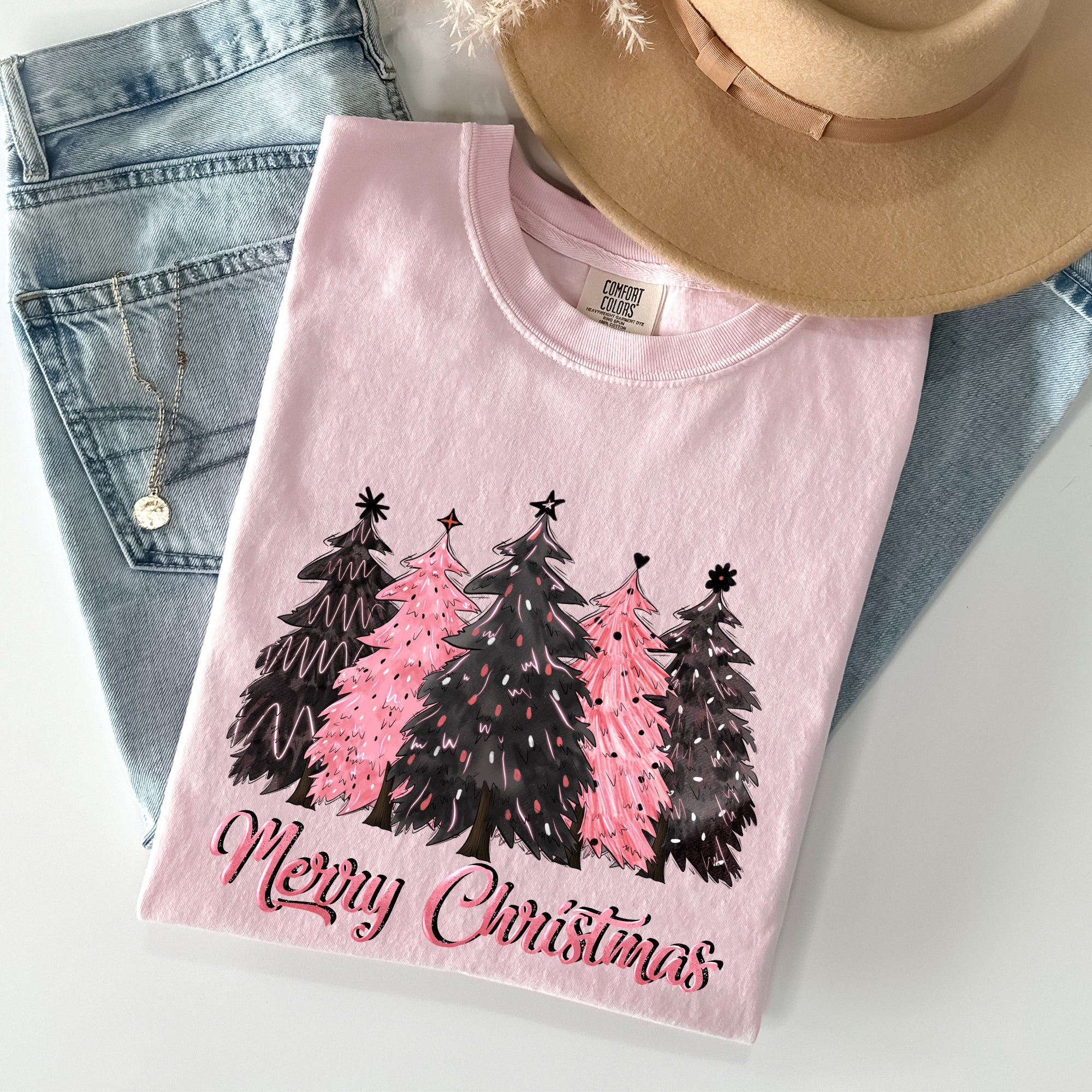 Merry Christmas Trees Winter Snow Santa Xmas Holiday Scene And Festive Decor Collection Comfort Colors Tee