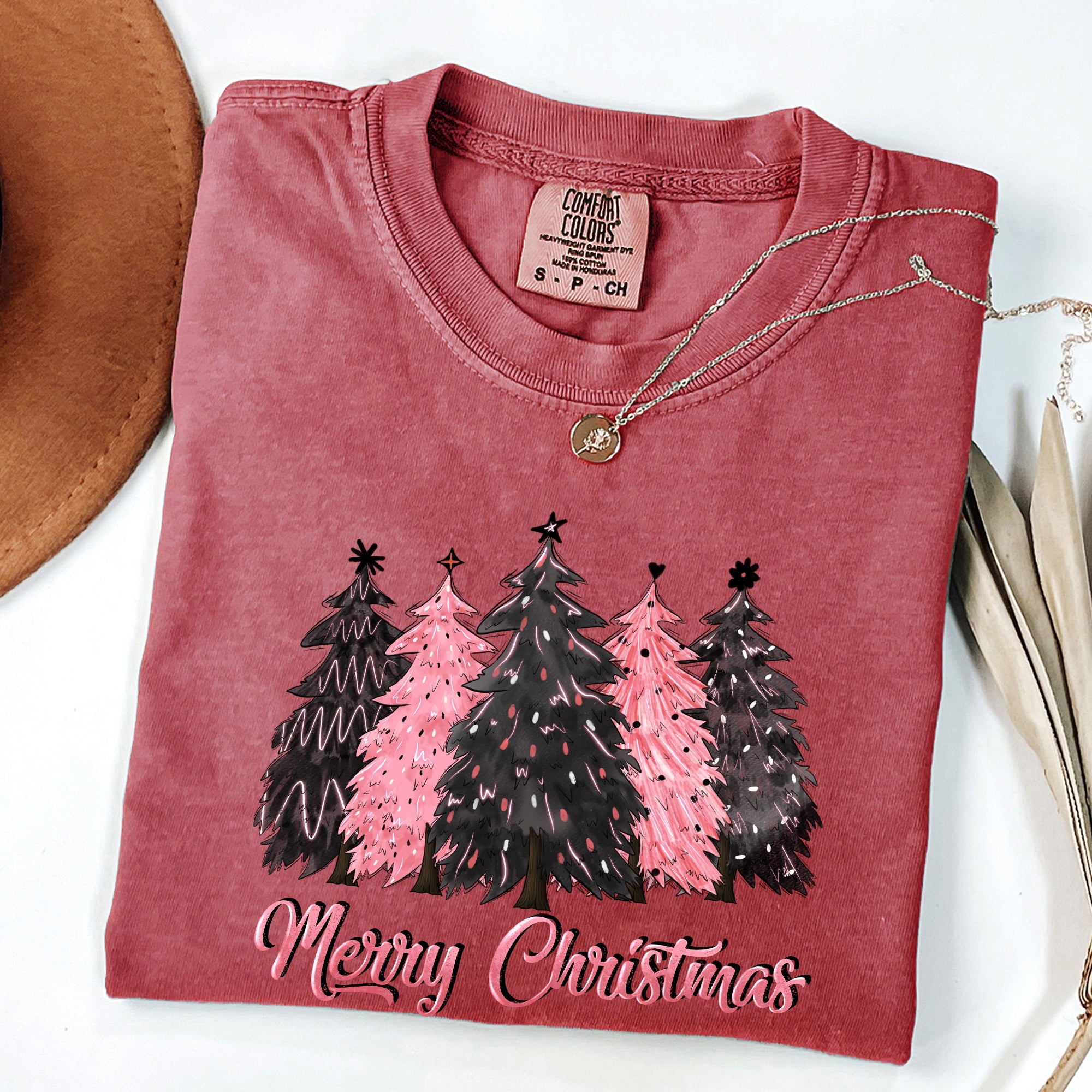 Merry Christmas Trees Winter Snow Santa Xmas Holiday Scene And Festive Decor Collection Comfort Colors Tee