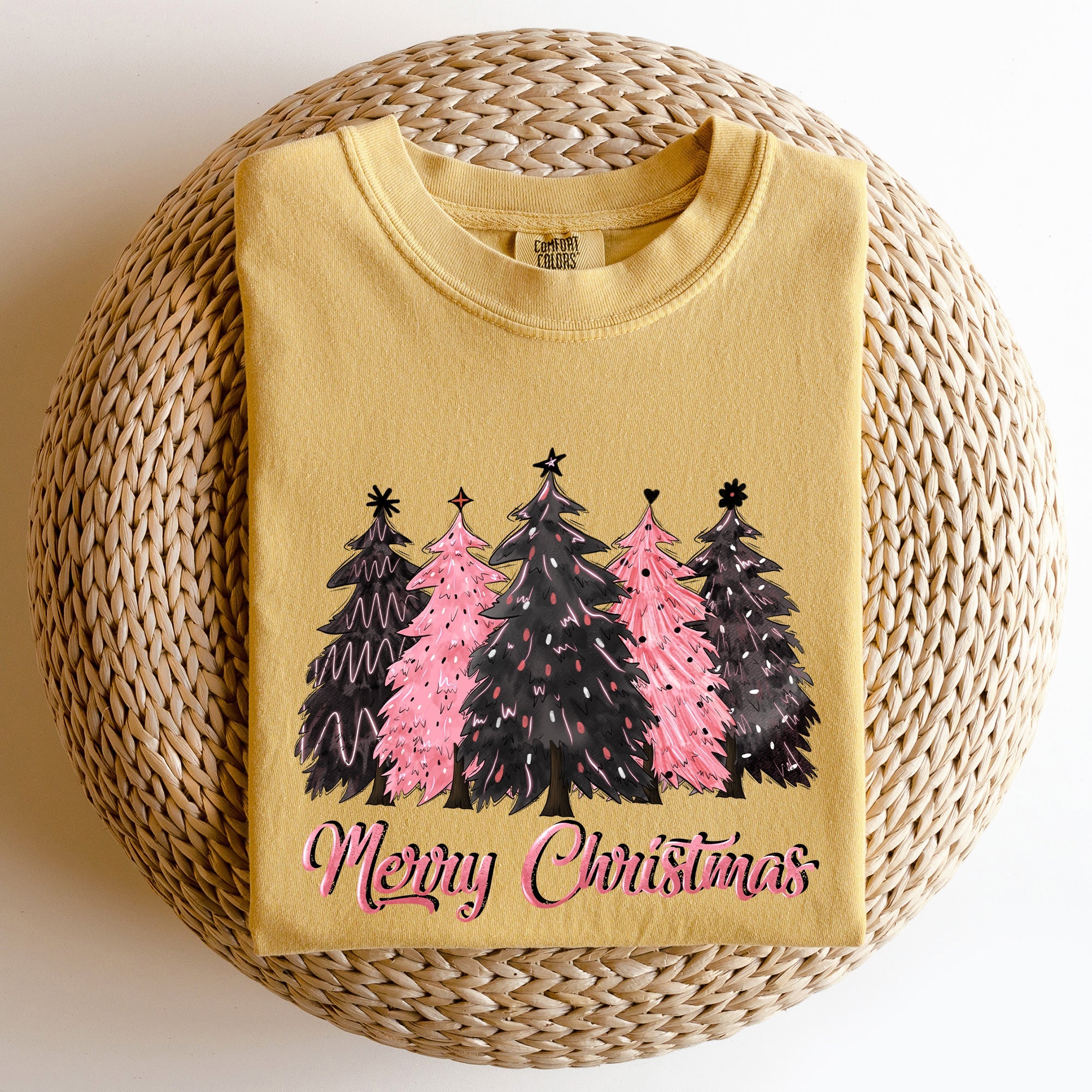 Merry Christmas Trees Winter Snow Santa Xmas Holiday Scene And Festive Decor Collection Comfort Colors Tee