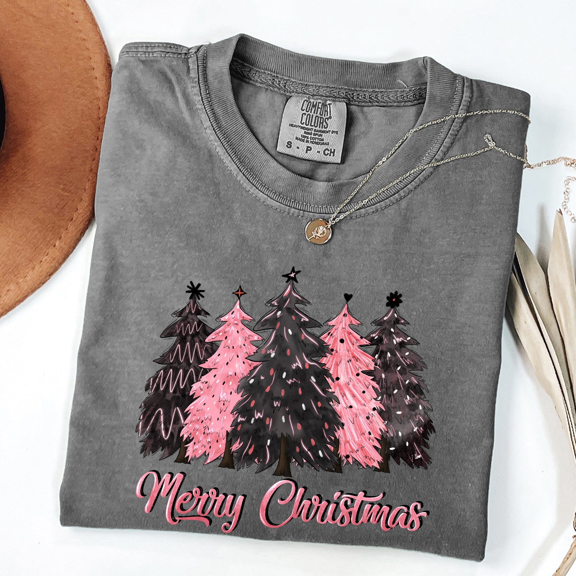 Merry Christmas Trees Winter Snow Santa Xmas Holiday Scene And Festive Decor Collection Comfort Colors Tee