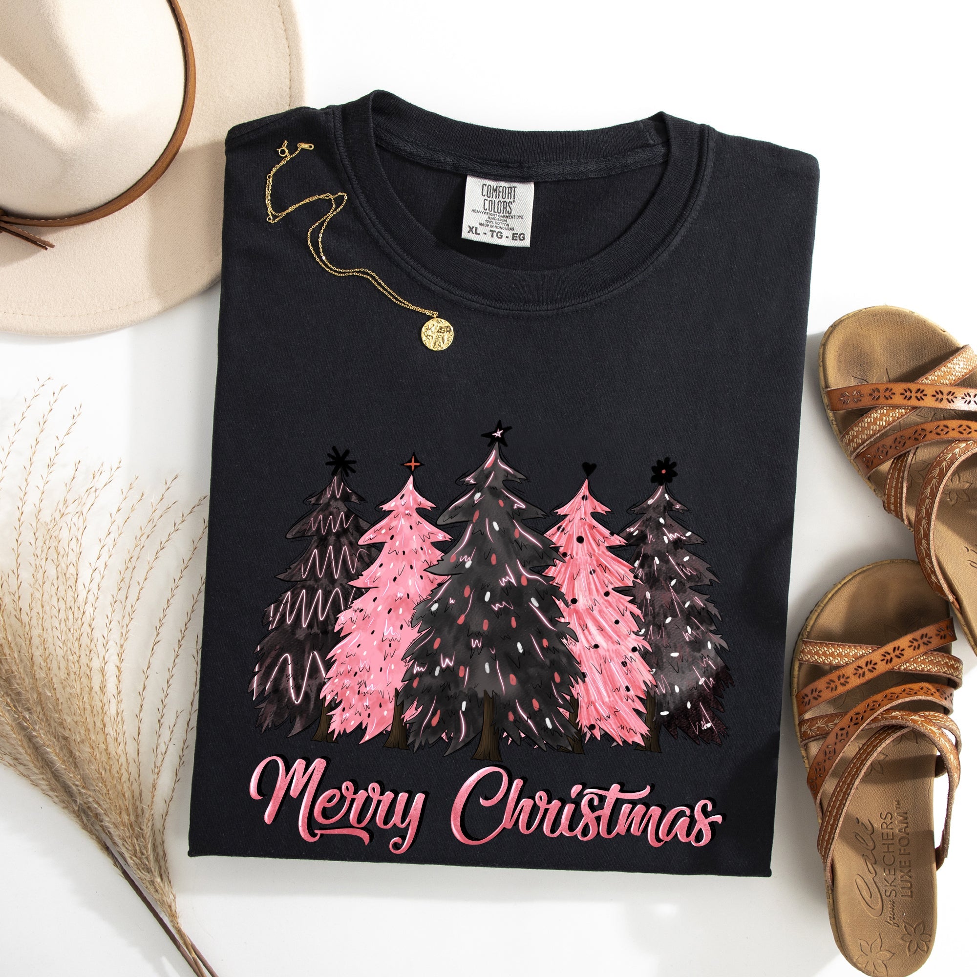 Merry Christmas Trees Winter Snow Santa Xmas Holiday Scene And Festive Decor Collection Comfort Colors Tee