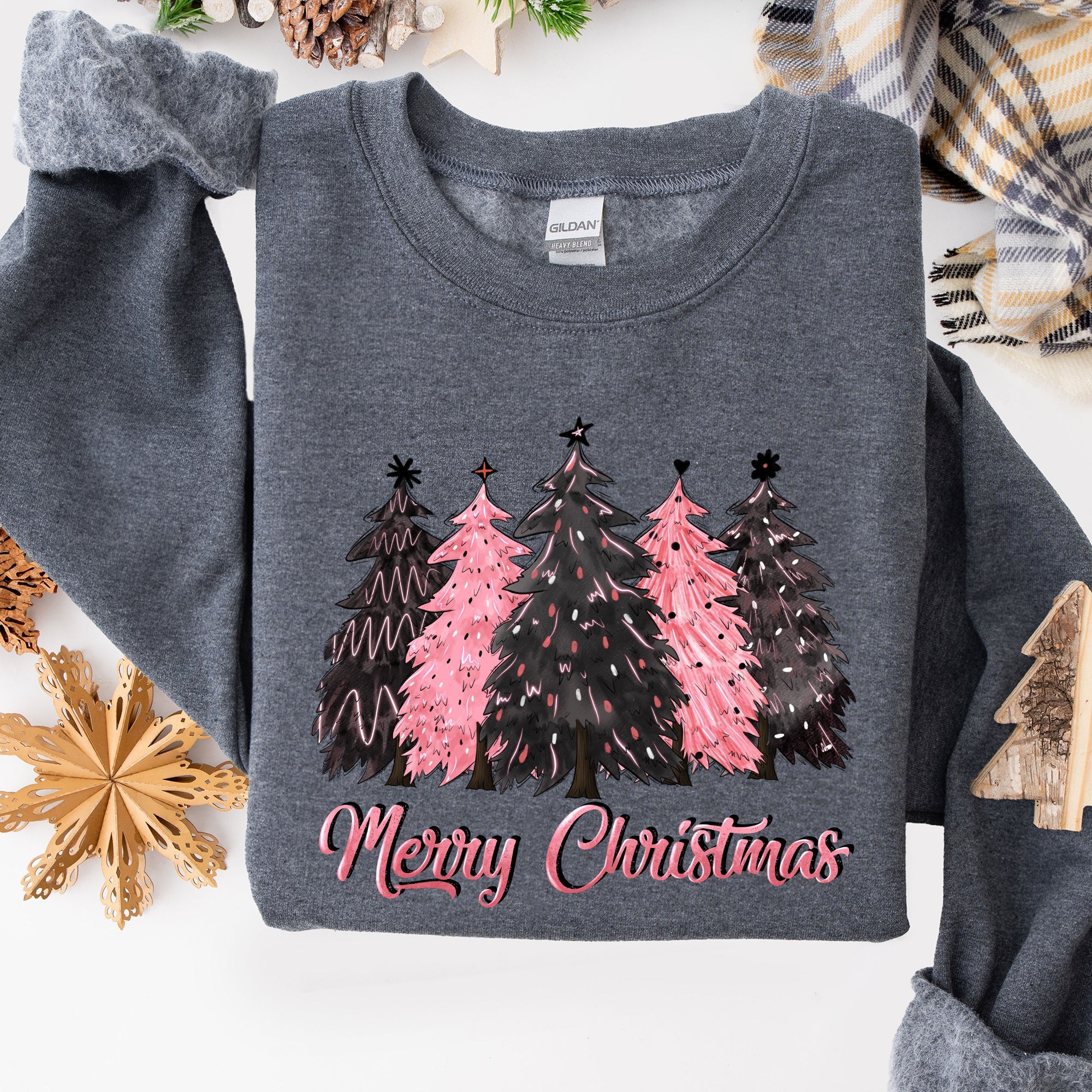 Merry Christmas Trees Winter Snow Santa Xmas Festive Holiday Family Cozy Scene Sweatshirt