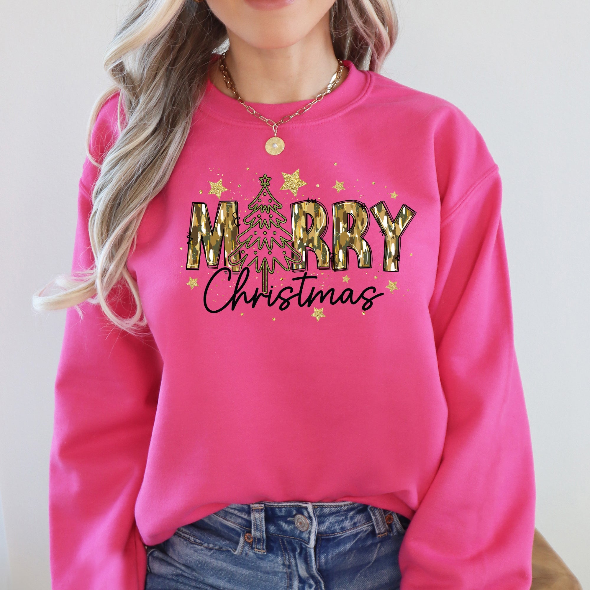 Merry Christmas Camo Santa And Christmas Tree Design Graphic Sweatshirt For Holidays