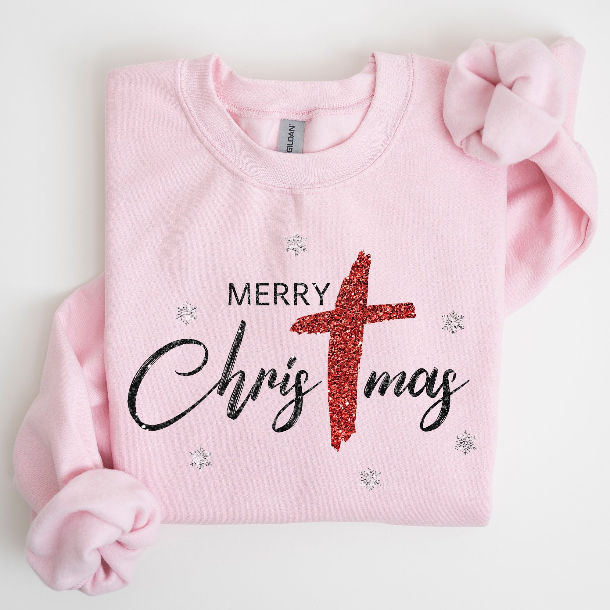 Merry Christmas Christ Faux Glitter Religious Gospel Faith Holiday Season Sweatshirt