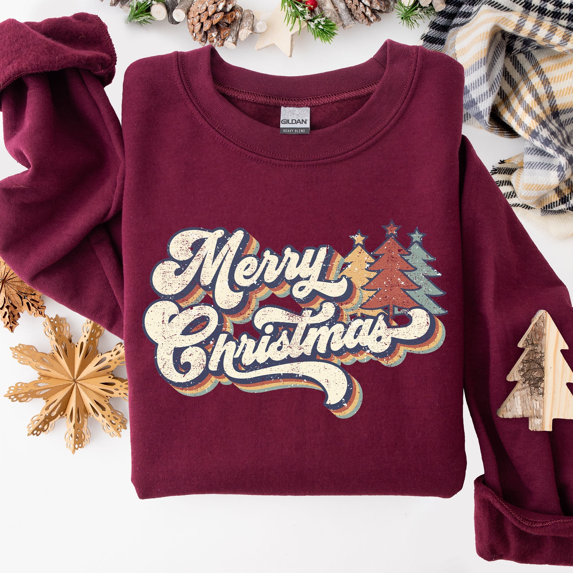 Merry Christmas Colorful Retro Santa Claus Graphic Holiday Season Celebration Edition Sweatshirt