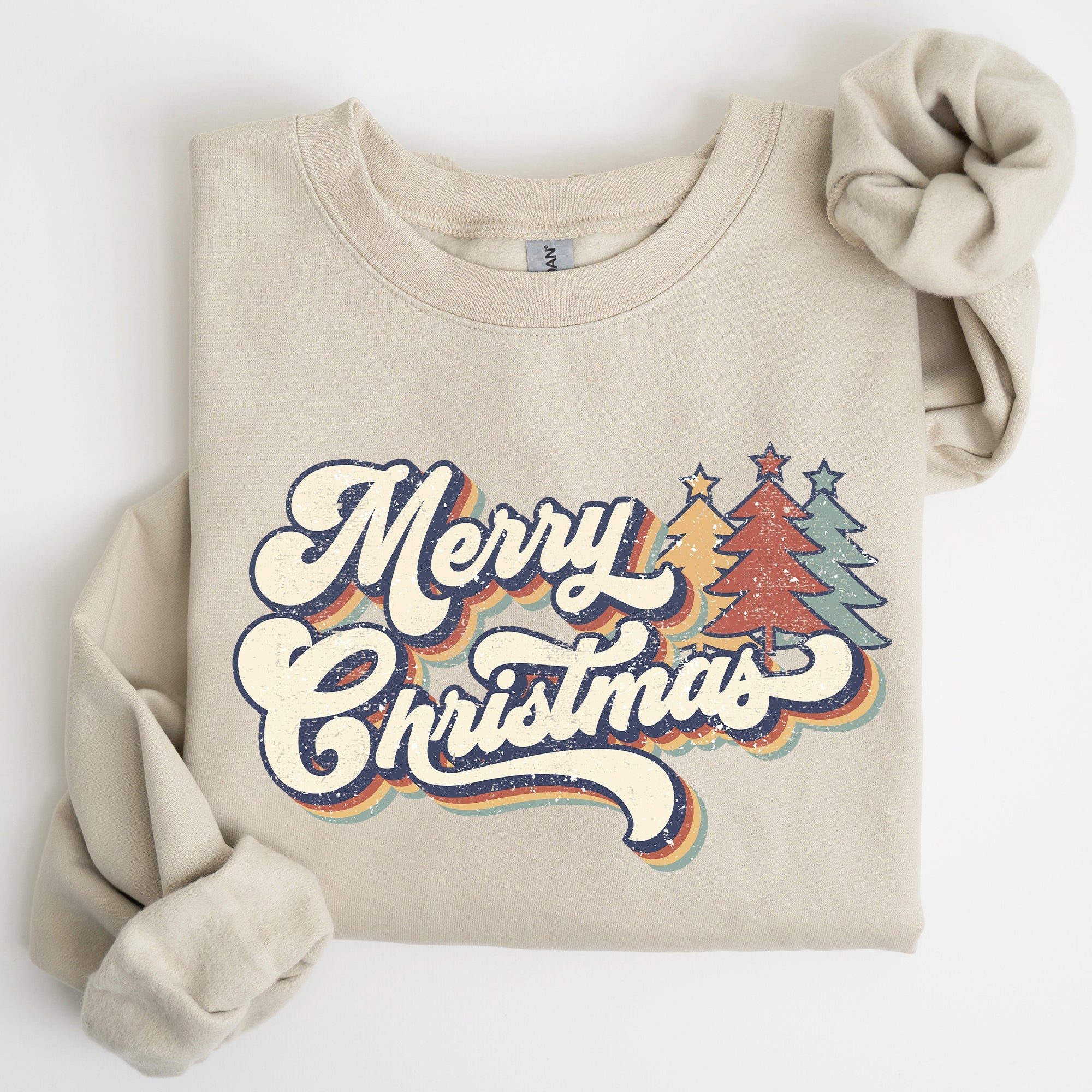 Merry Christmas Colorful Retro Santa Claus Graphic Holiday Season Celebration Edition Sweatshirt